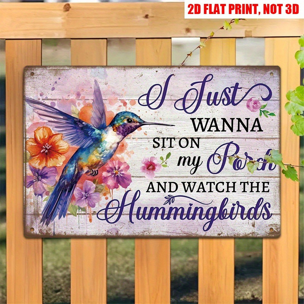 Retro Porch Hummingbird Metal Sign Cozy Outdoor Decor Relaxing & Bird Watching