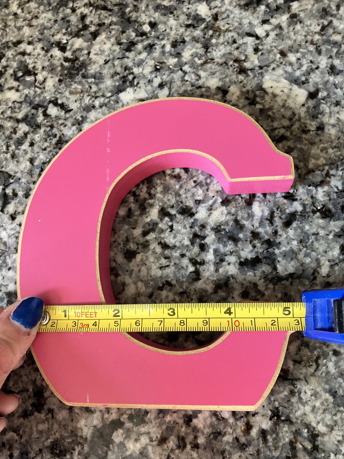 Girl’s Wooden C, Pink W/Gold Around The Edge, Hang Or Stand Up