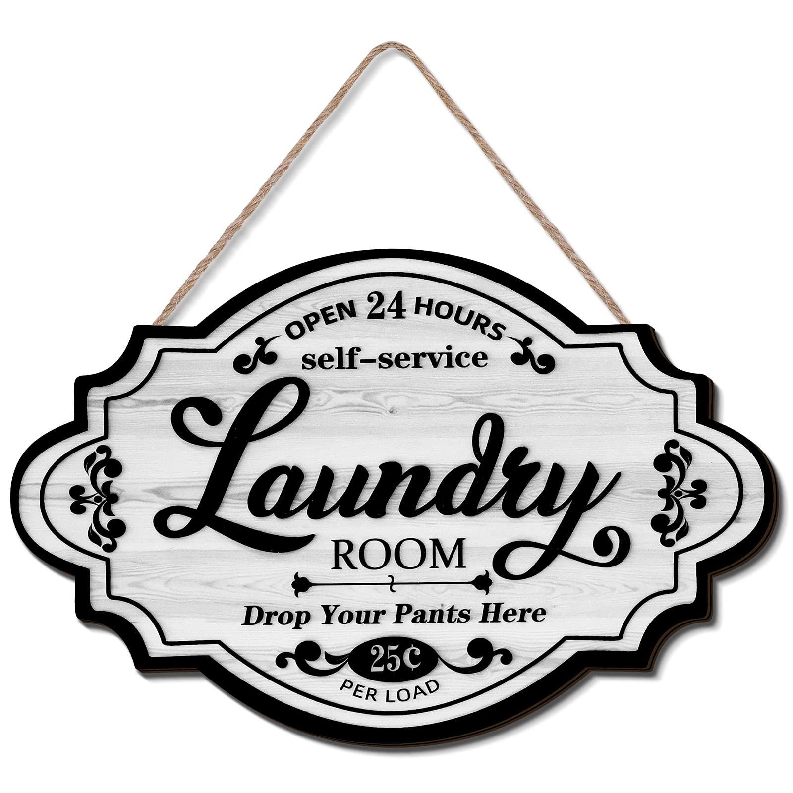 Jetec Laundry Room Decor Sign, Vintage Wooden Wall Art 12 x 8 inches, White