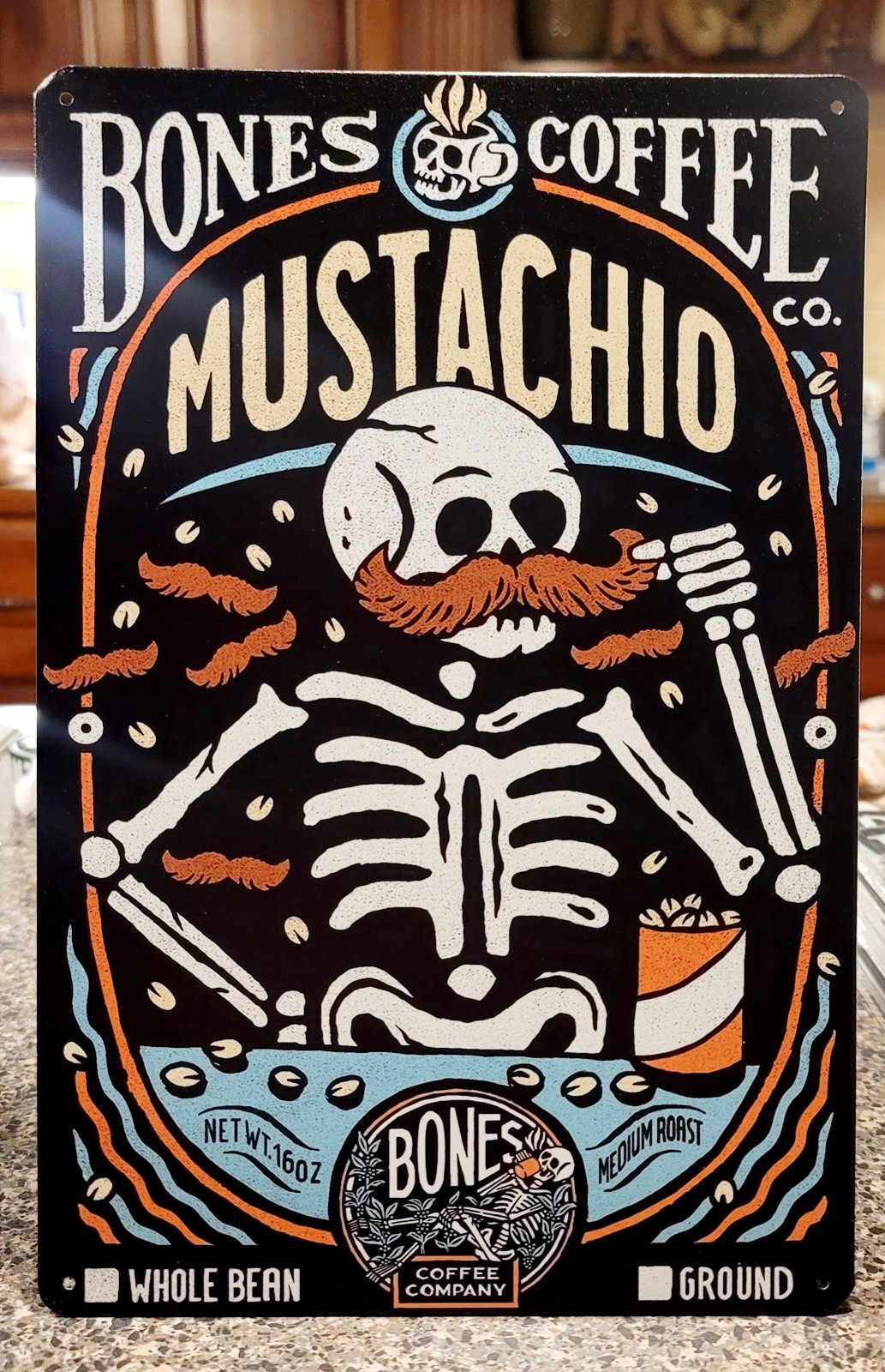 Bones Coffee Metal Sign 8×12 Inches In Size Mustachio Flavor New In Package