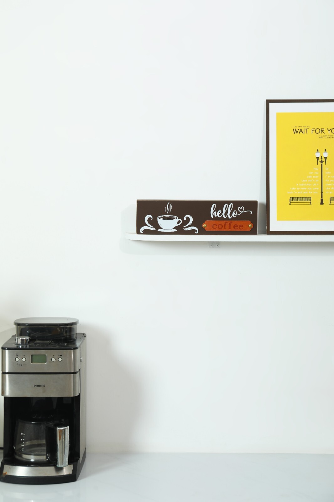 Coffee Bar Box Sign Countertop Decor, Wooden Tabletop Signs 14 x 3.9In dark grey