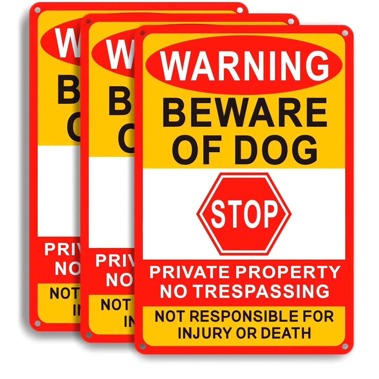 3 Pack Beware Of Dog Sign,8×12 Inches, Reflective Film, Anti-Rust Aluminum Metal