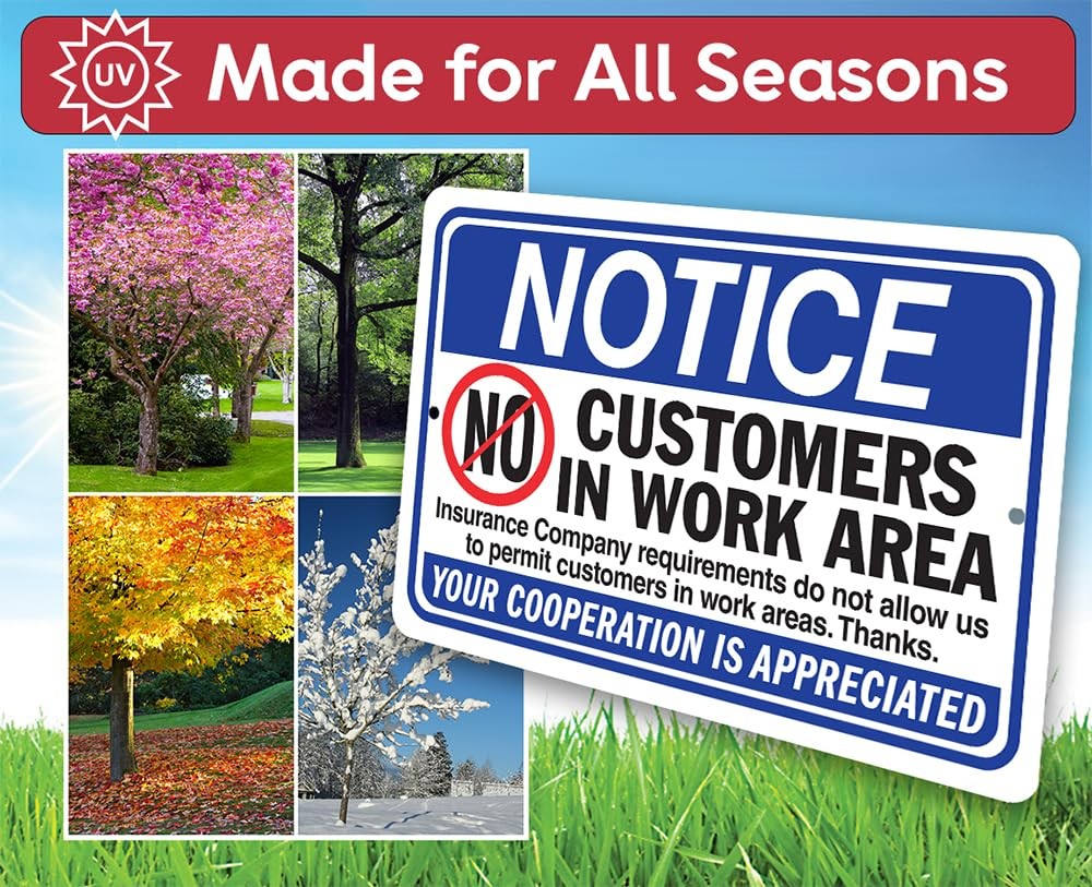 Notice No Customers in Work Area Metal Sign Workshop Facility Wall Decor