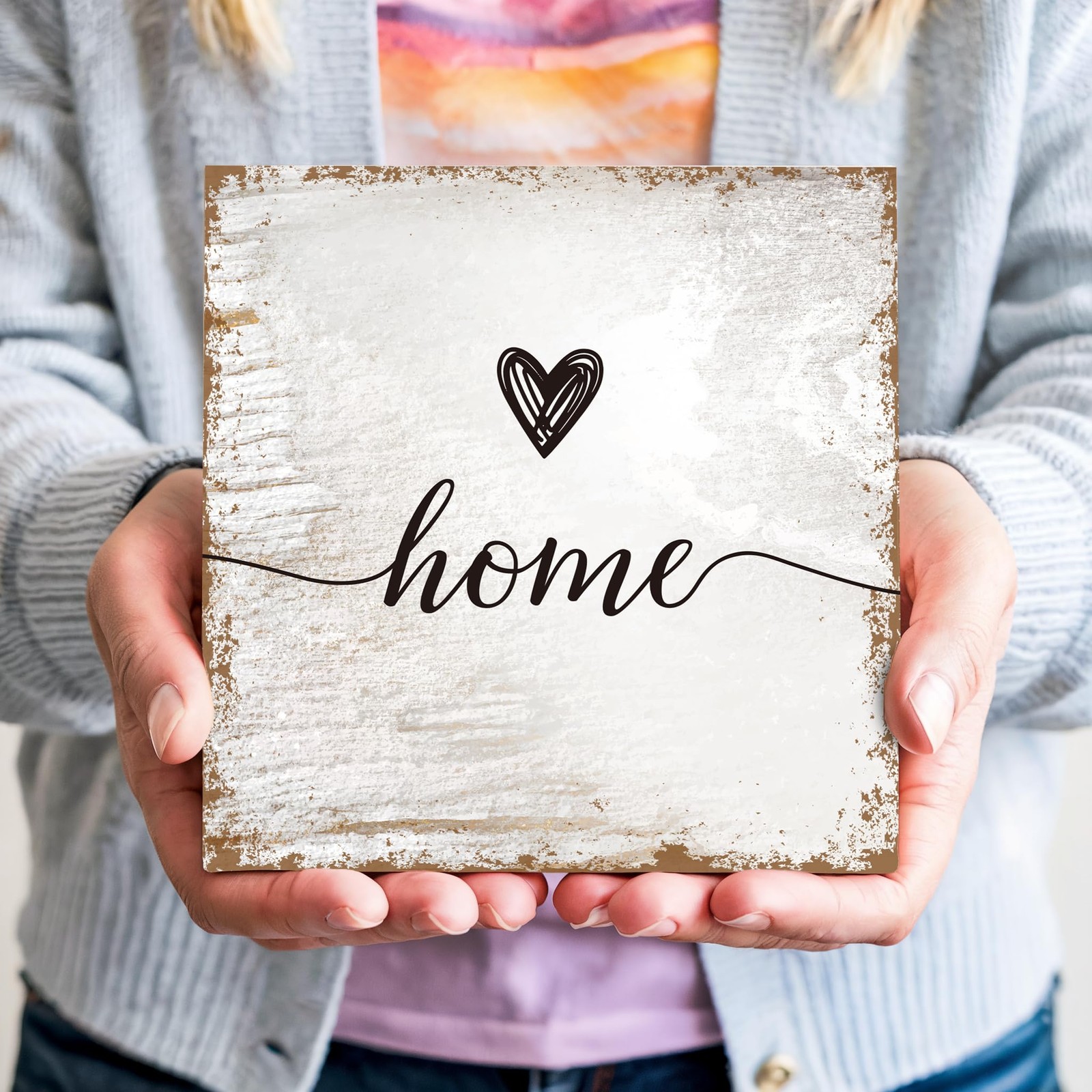 Home Wooden Box Sign, Rustic Farmhouse Box Plaque for Bedroom Decor Shelf Des…