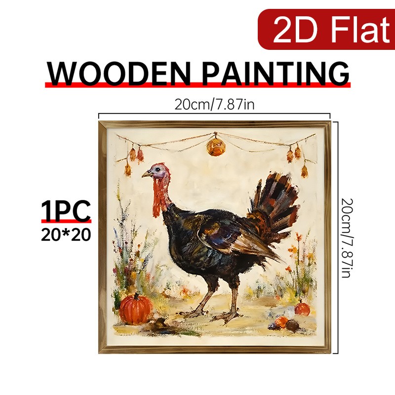 Thin Gold Frame Vintage Wild Turkey Pumpkin Autumn Decor Framed Wooden Sign