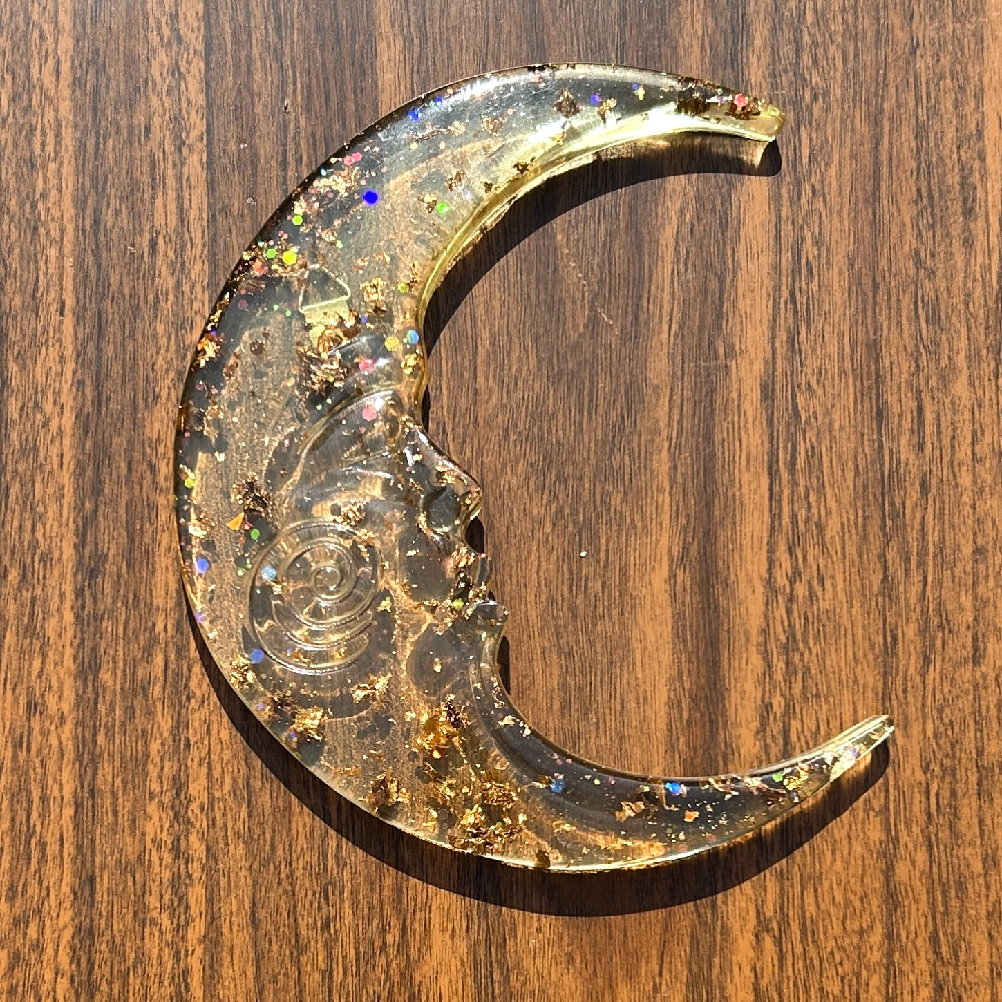 Resin Moon Wall Hanging Plaque Celestial Holographic Glitter Gold Flake