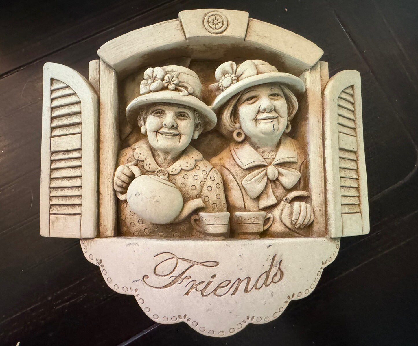 Carruth Studio 2008 FRIENDS Cast Stone Wall Plaque Tea Time 6″ x 2″