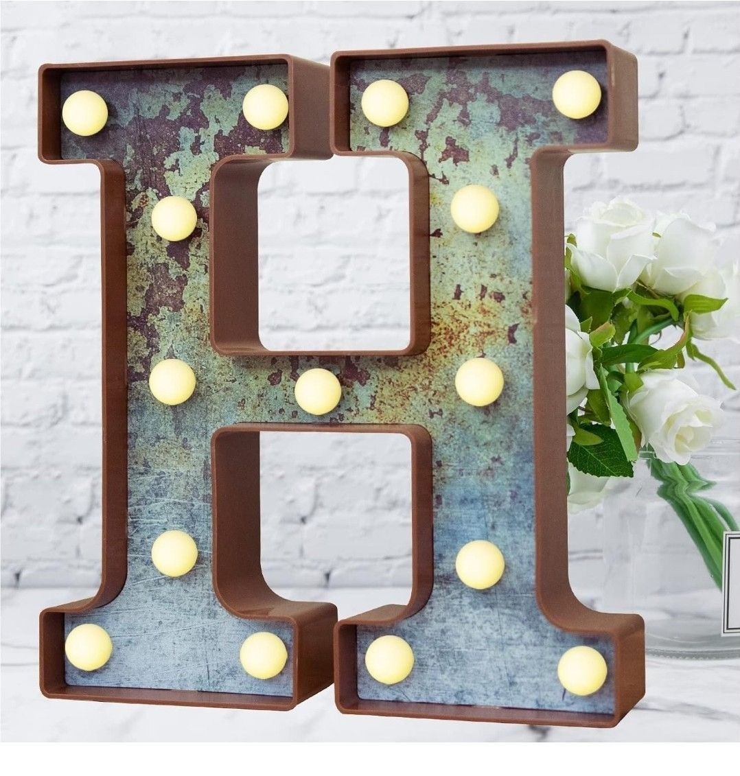 “H” LED Marquee Light Up Letter Industrial Vintage Style Lighted Letter Rust Met