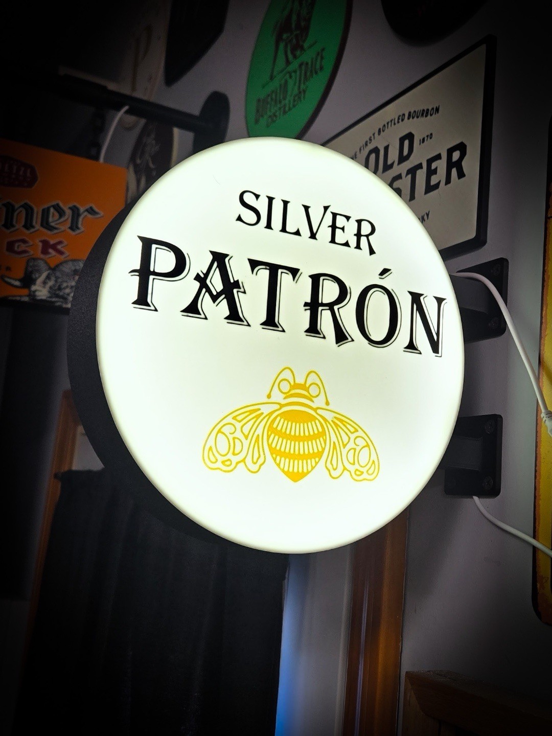 Silver Patrón Round LED Light Box | Double Sided Bar Sign RGB Option