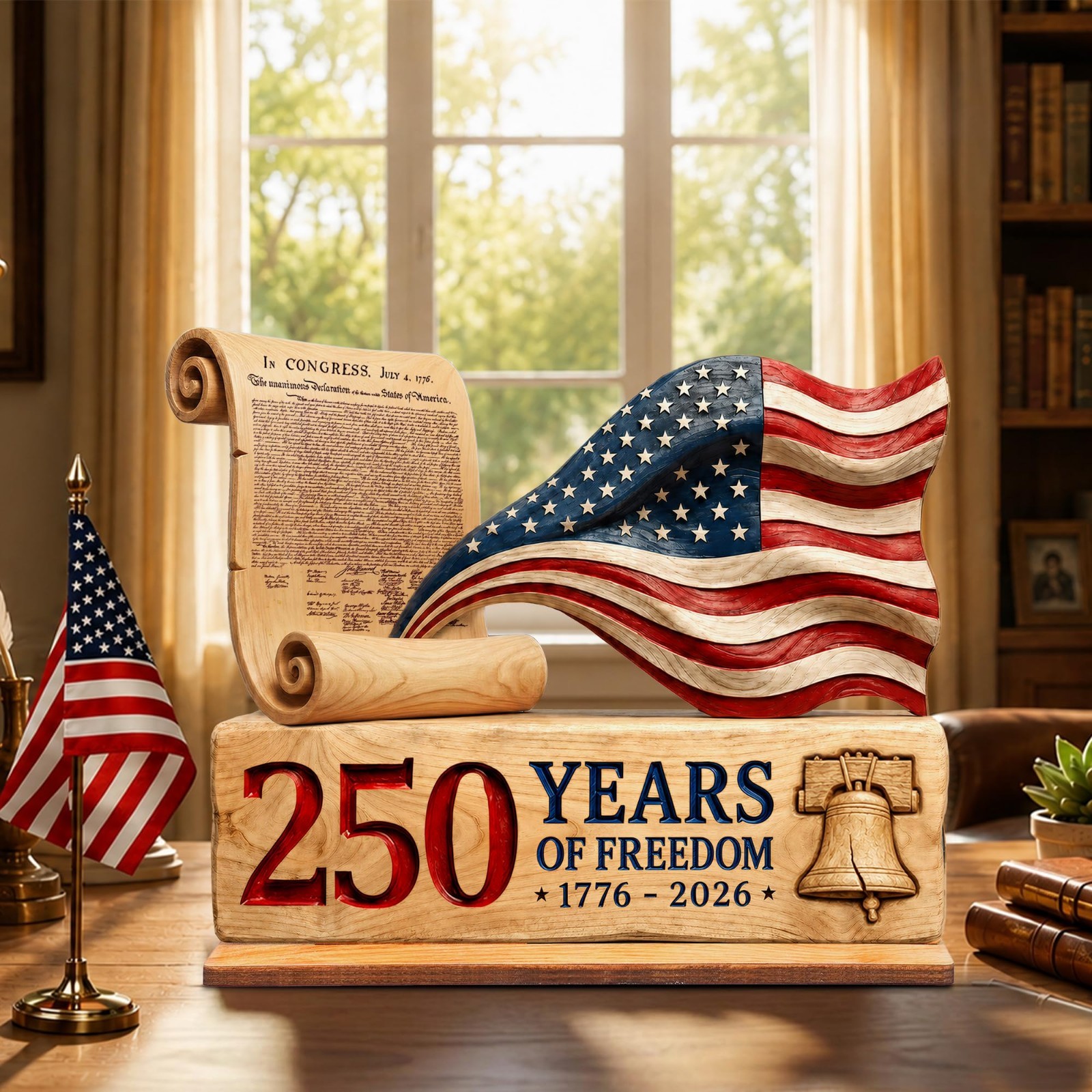 250th Anniversary USA Decorations – 9″ Wooden Sign, Patriotic 4th of July Decor,