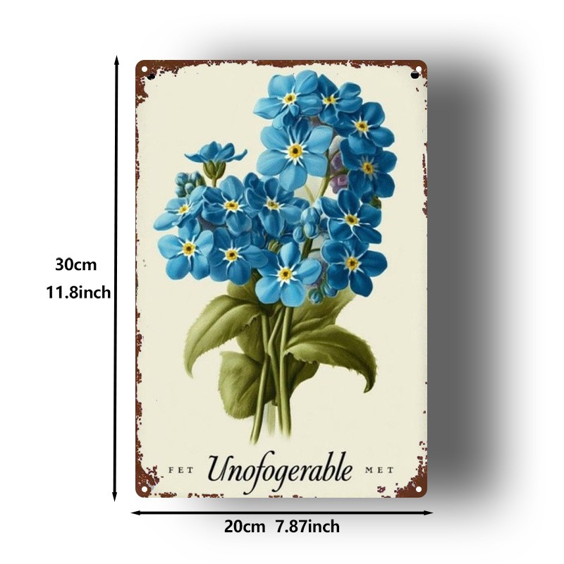 Blue Forget-Me-Not Floral Metal Sign 8x12in Wall Decor