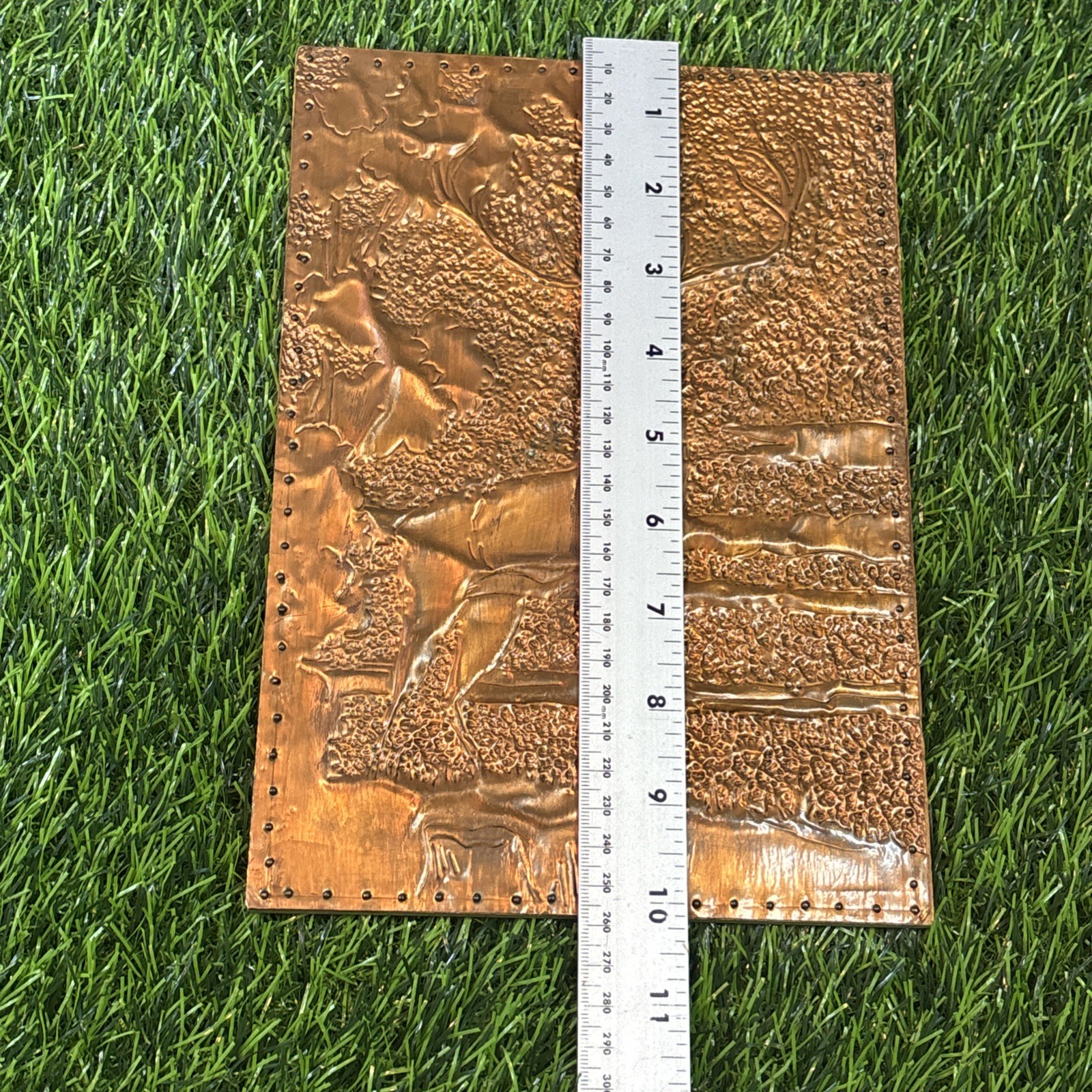 Vintage Embossed Metal Wall Art Panels on Wood Lot of 3