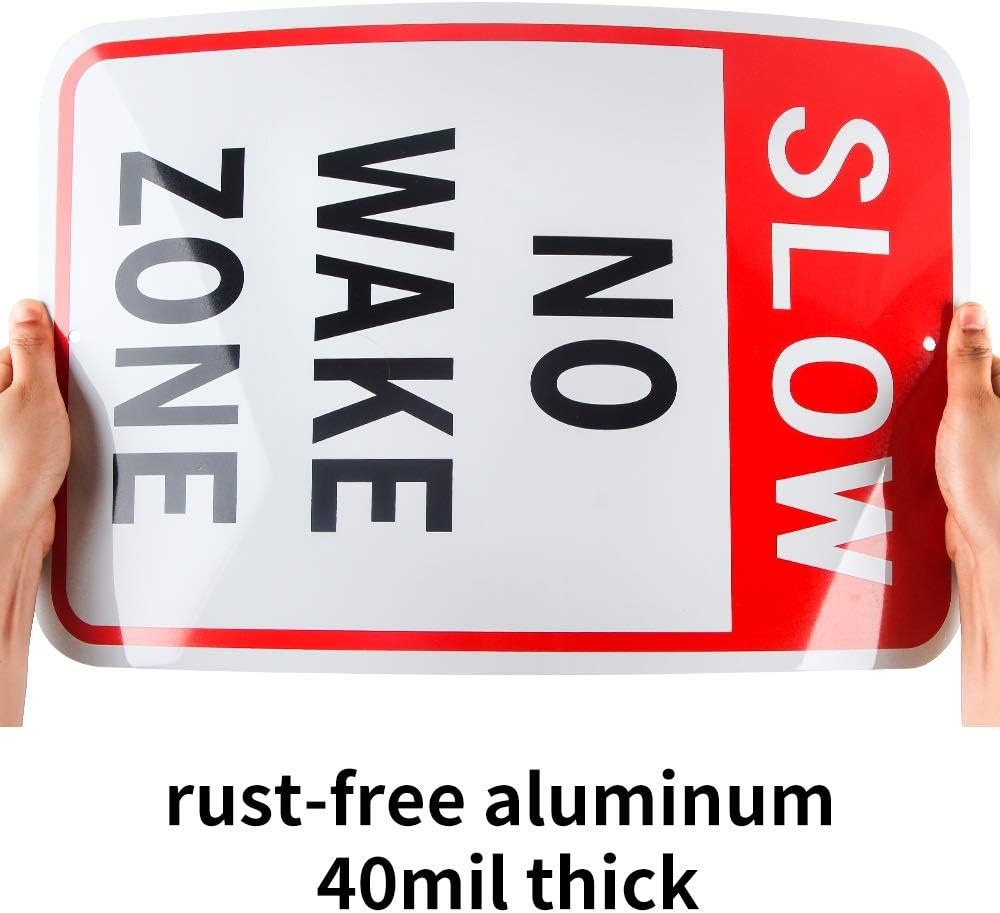 Large Slow No Wake Zone Sign, 18″x 12″ .04″ Aluminum 18” x 12”, Red