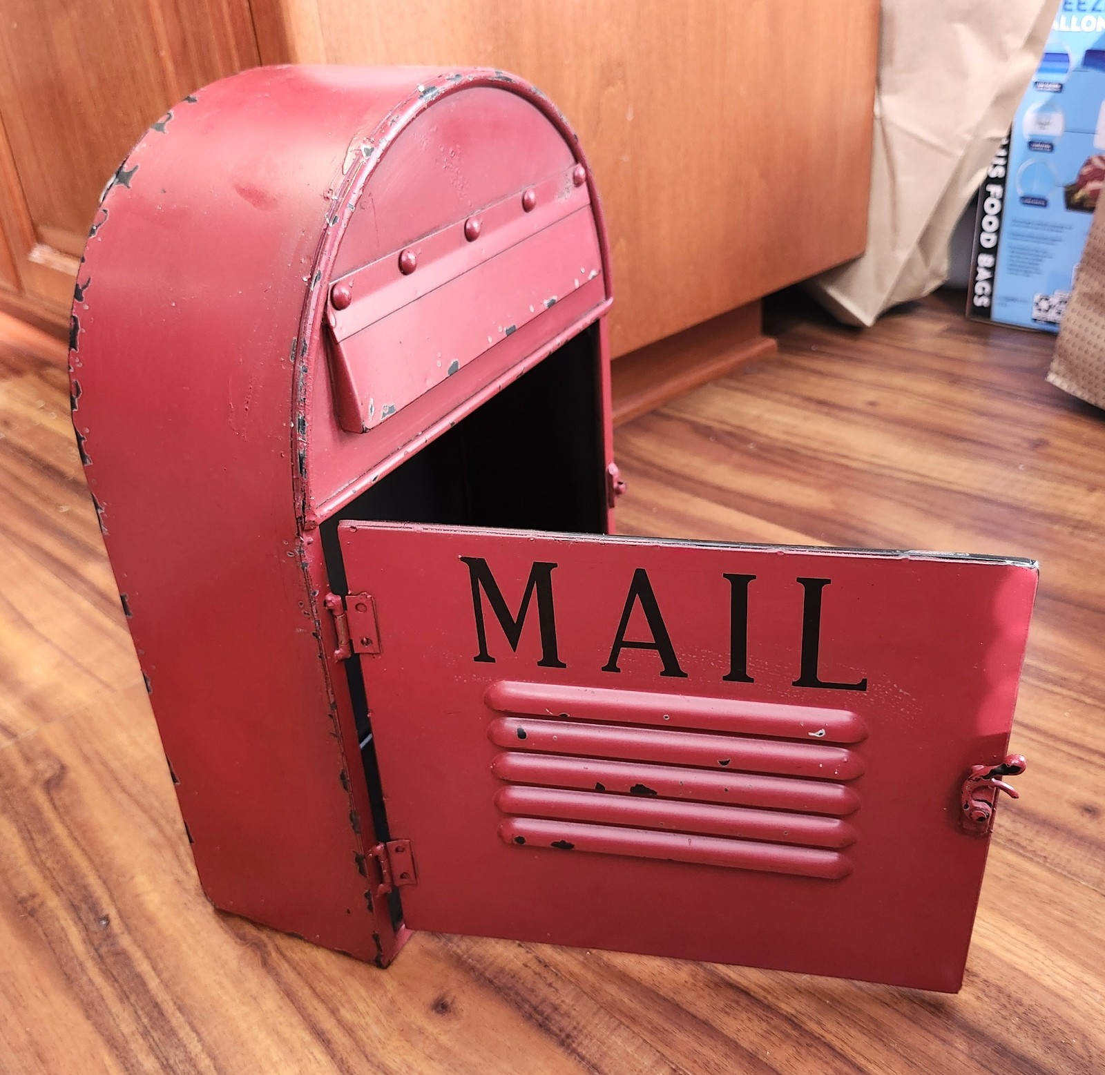 Red Metal Mailbox Vintage Style Rustic Wall Hanging or Table Decor