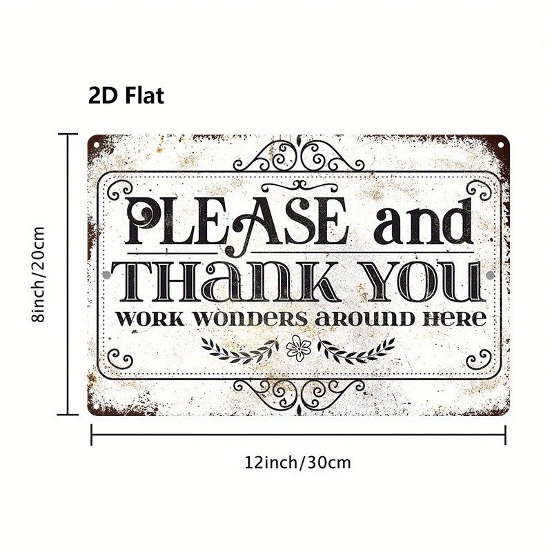 Vintage Metal Wall Hanging Sign, Distressed ‘Please and Thank You’, 8×12 in.