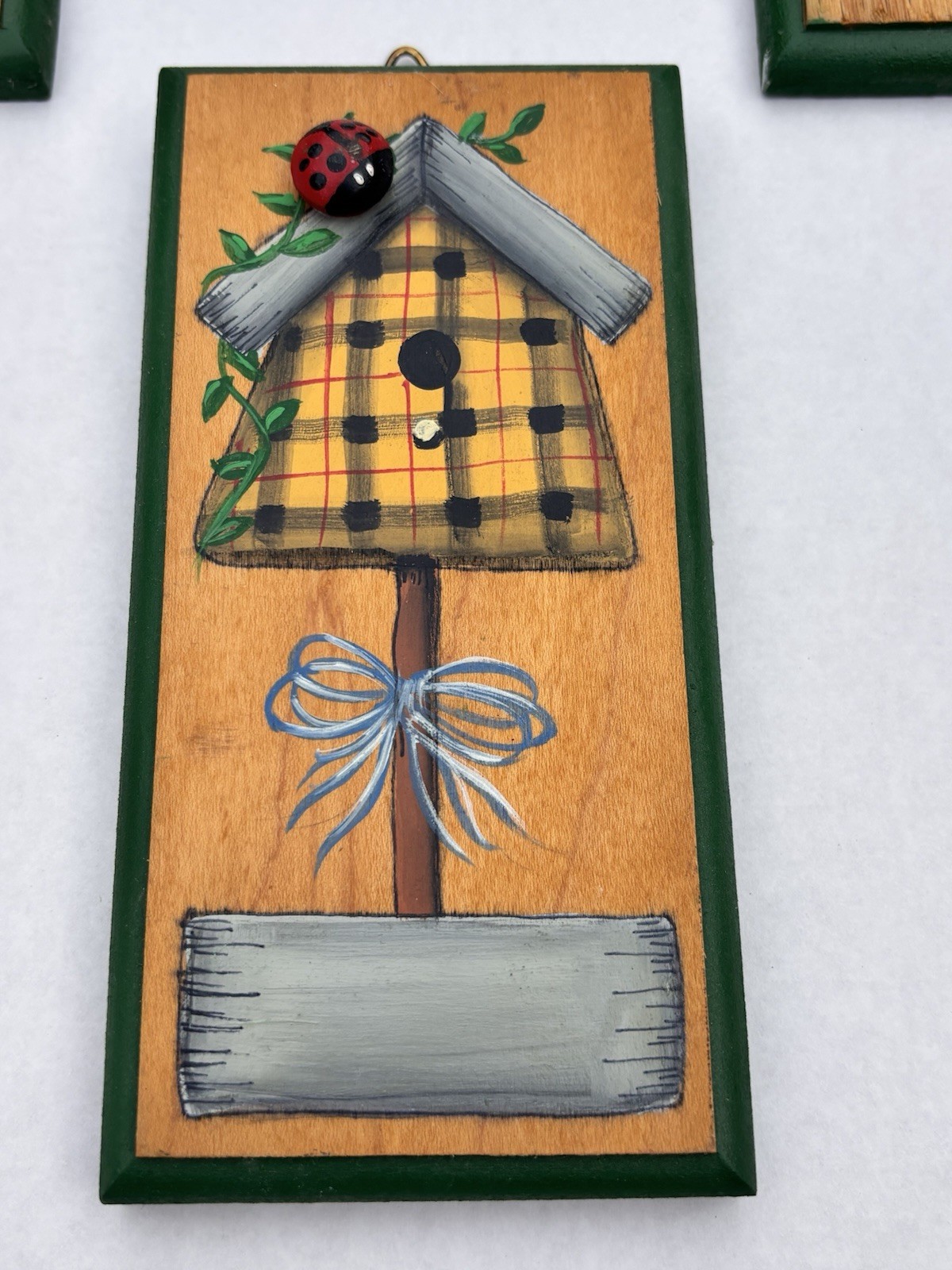 3 Cottage Core Hand Painted Solid Wood Wall Decor Lady Bug Tulips Bee Boho Retro
