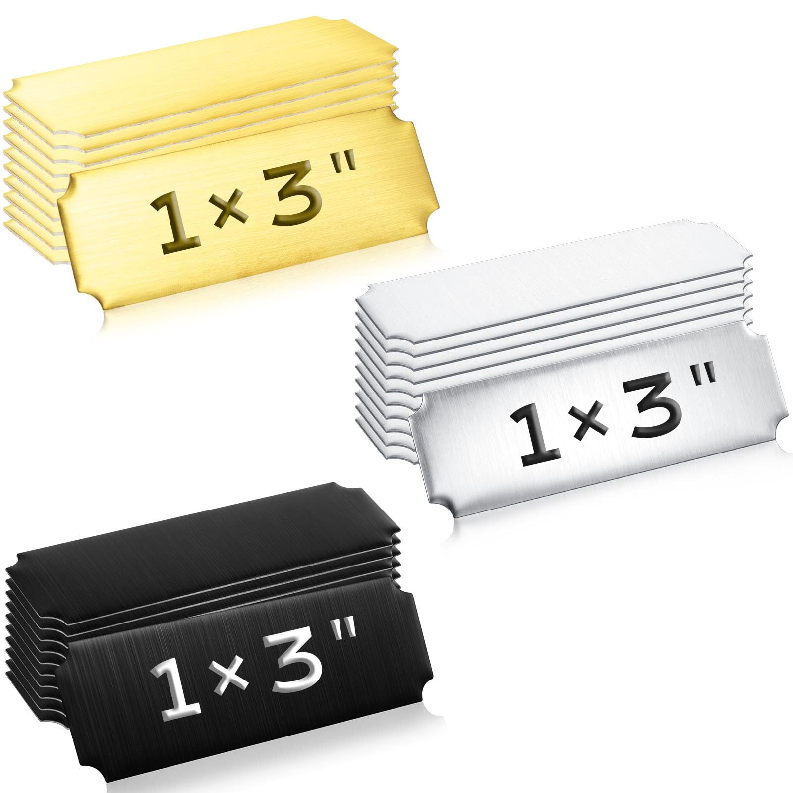 Therwen 30 Pcs Name Plates Laser Engraved 1”x 3”, Gold, Silver and Black