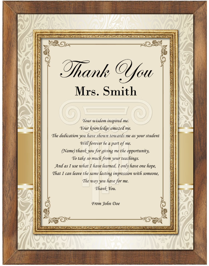 Teacher Thank You Gift Plaque Mentor Educator Professor Student Graduate Present