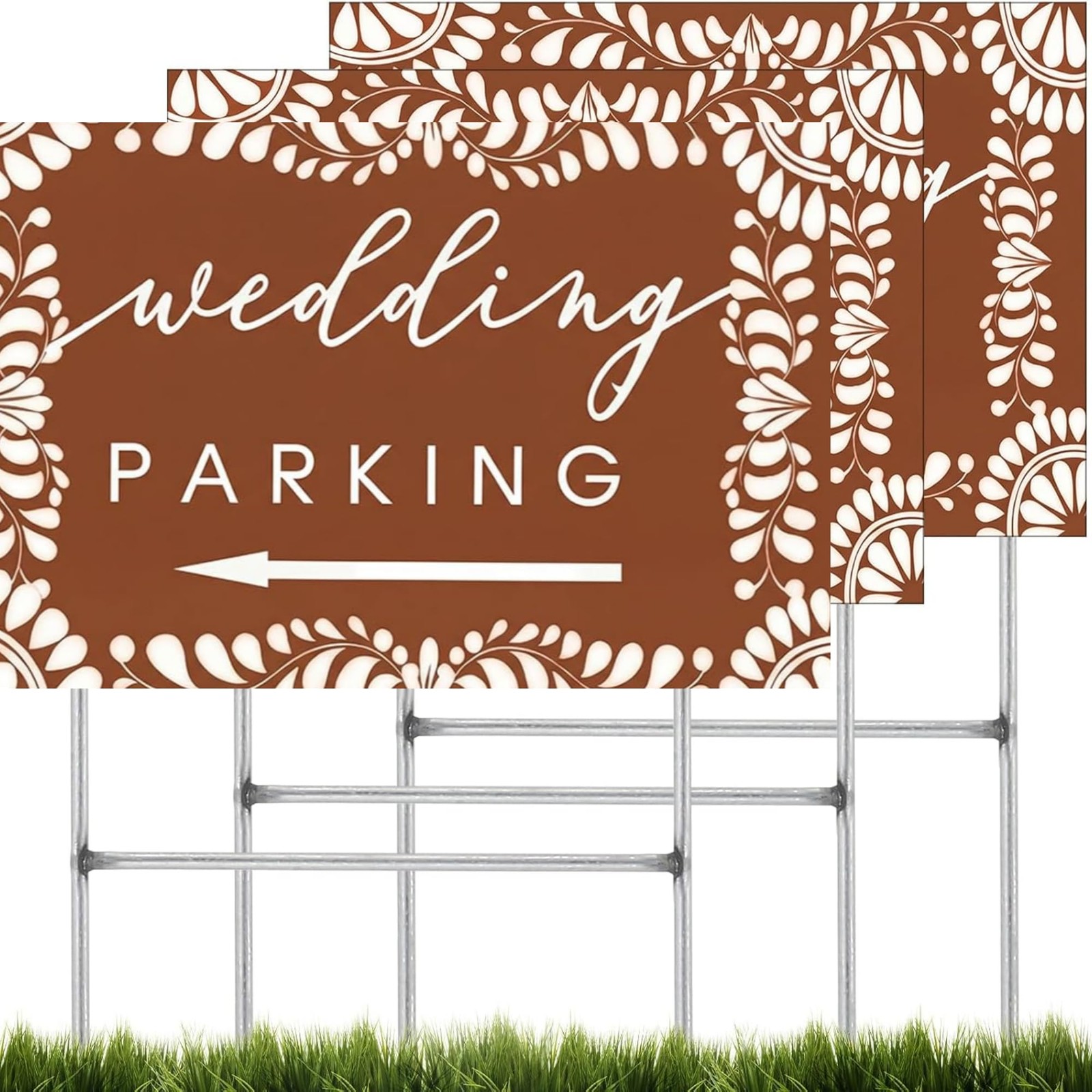 3 Packs 17″x12″ Wedding Parking Signs Wedding Entrance Sign with H Stakes Pla…