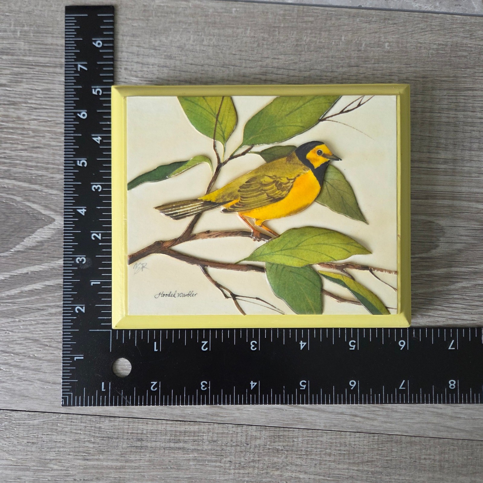 Vintage 1973 3D Paper Tole Bird Wall Art Set 4 Wood Plaques Yellow Cottagecore