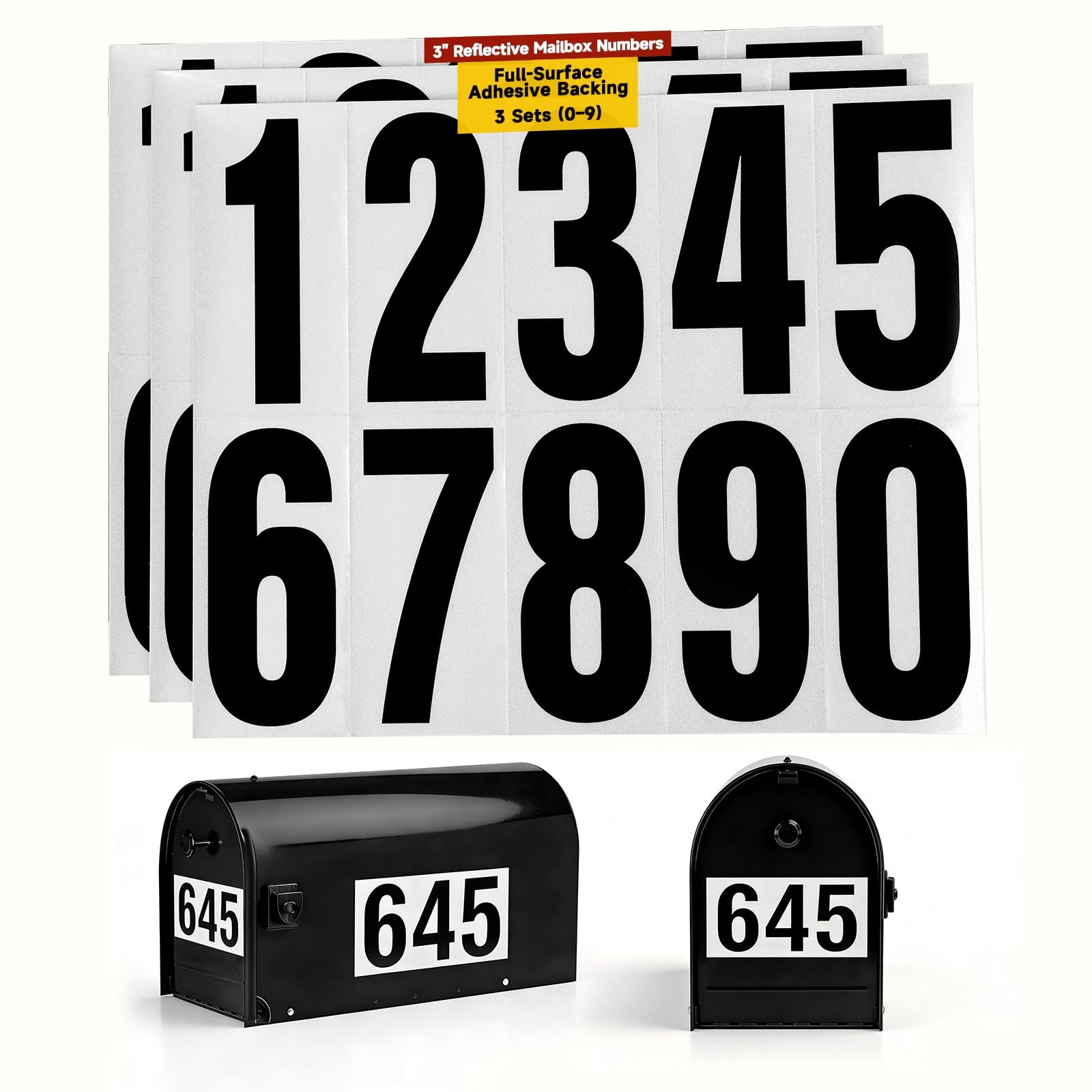 3 Inch Reflective Mailbox Numbers for Outside, 3 Sets 09, SelfAdhesive Vinyl …