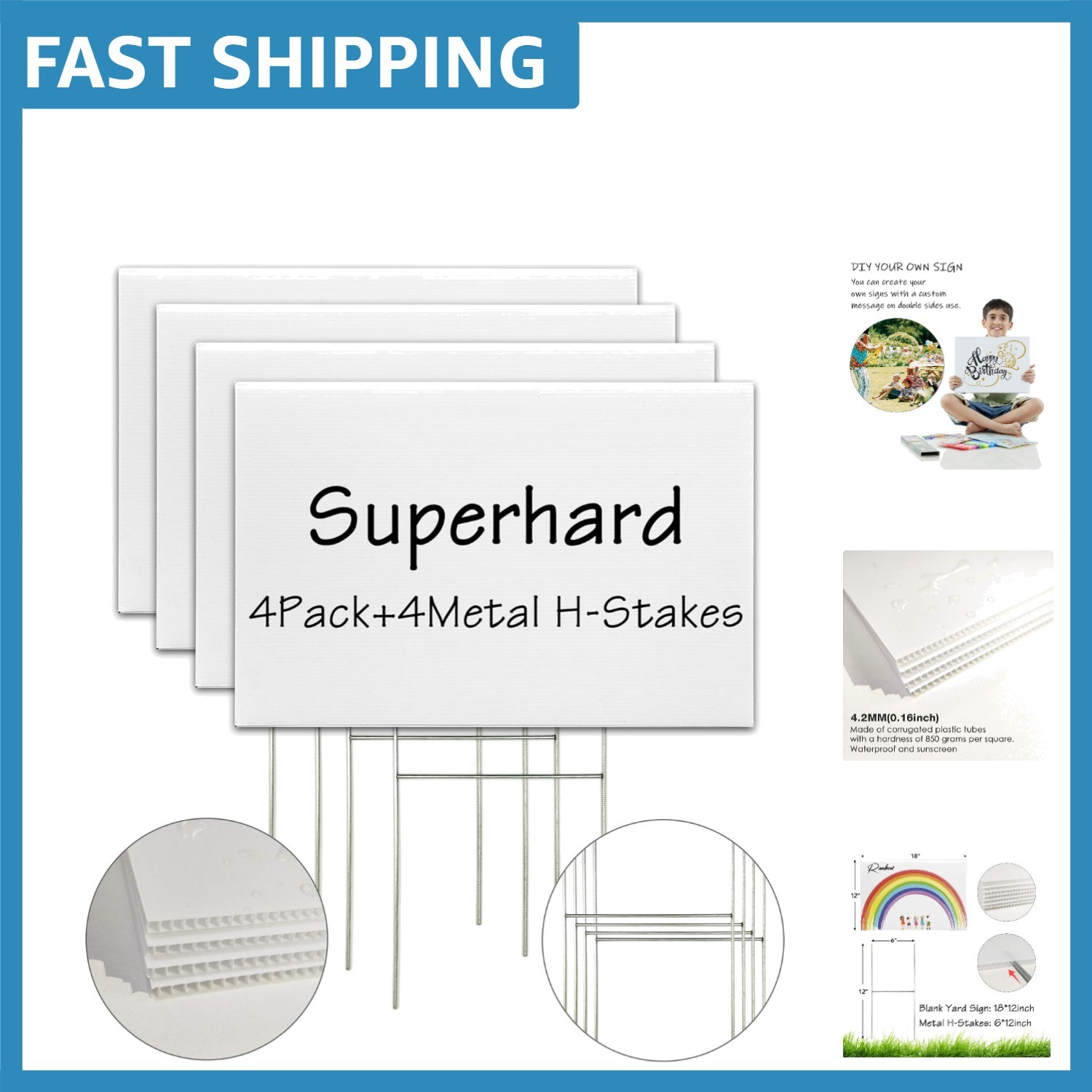 Lightweight Blank Lawn Sign Kit – 18 x 12 Inch Corrugated Plastic with Stakes