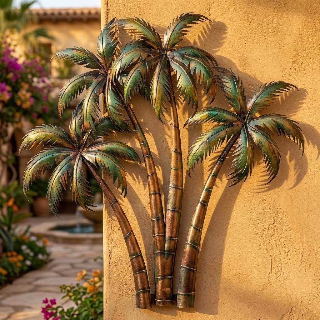 Palm Tree Metal Wall Art, Tropical Coastal Outdoor Decor, Beach House Patio Sign