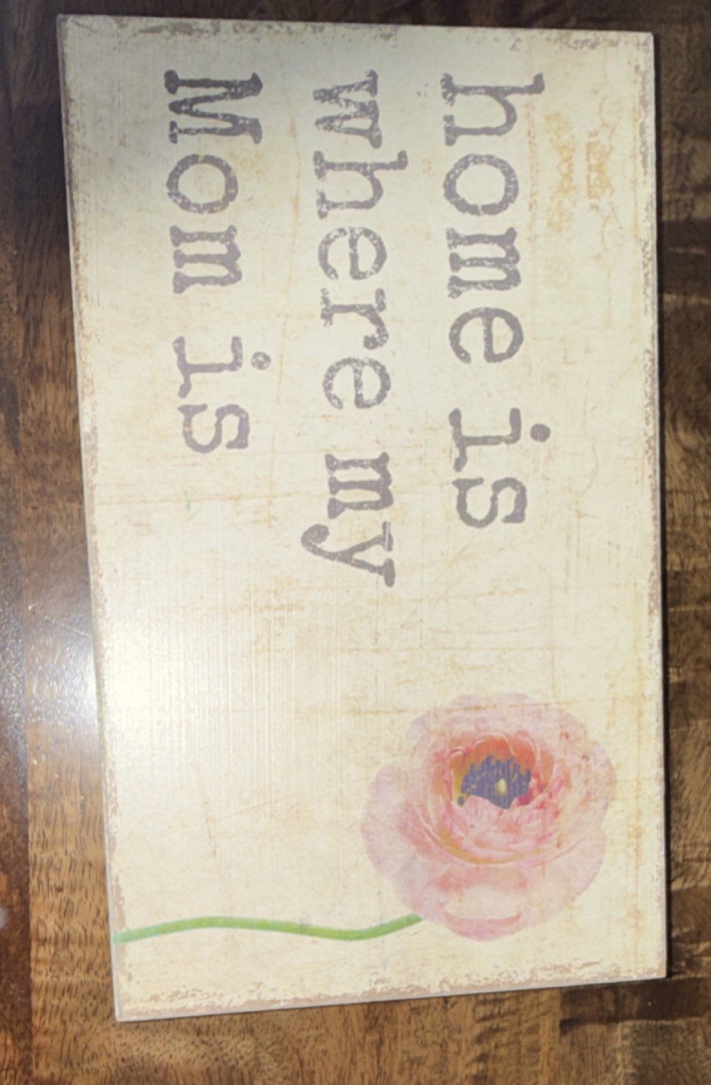 Wood Plaque Rectangular Floral Inspirational Mom Decorative Hanging Beige Pink