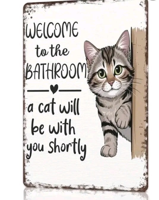 Funny Cat Bathroom Metal Sign Welcome Retro Vintage Wall Decor Plaque 8×12″