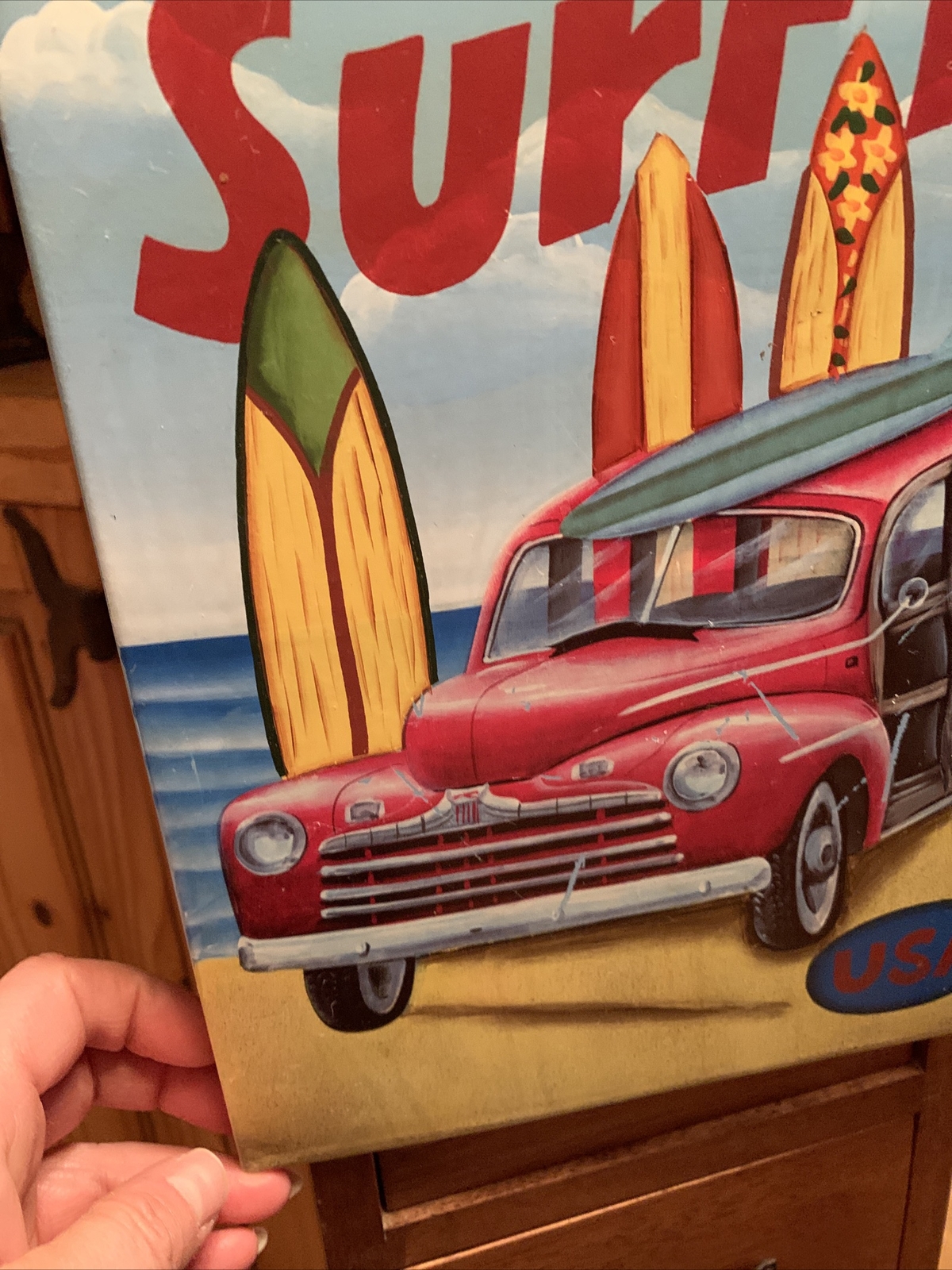 Surfin USA Painted Metal Tin Sign Home Wall Decor Dorm Anywhere Beach Surfboard