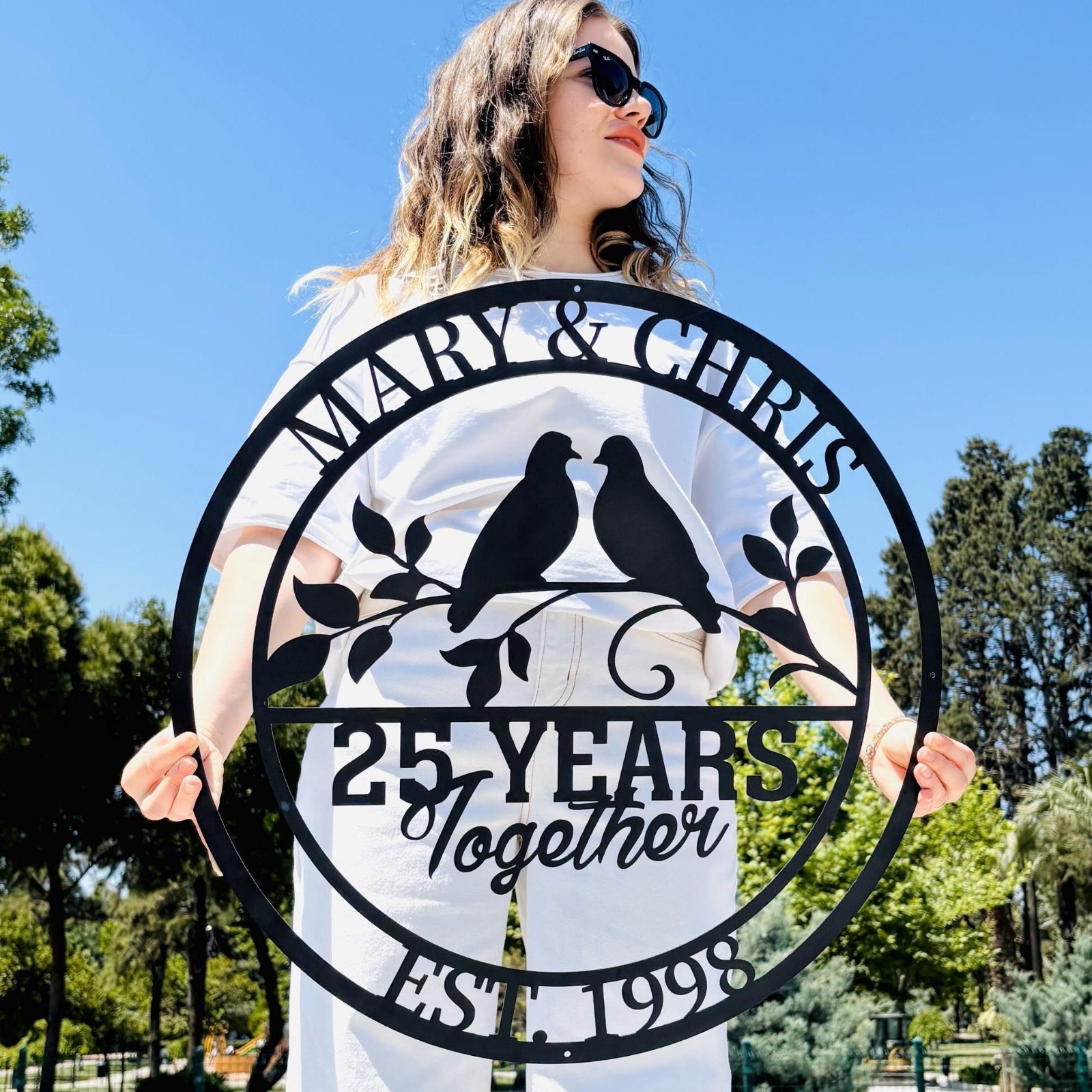 Personalized Love Birds Metal Sign, Wedding Anniversary Gift