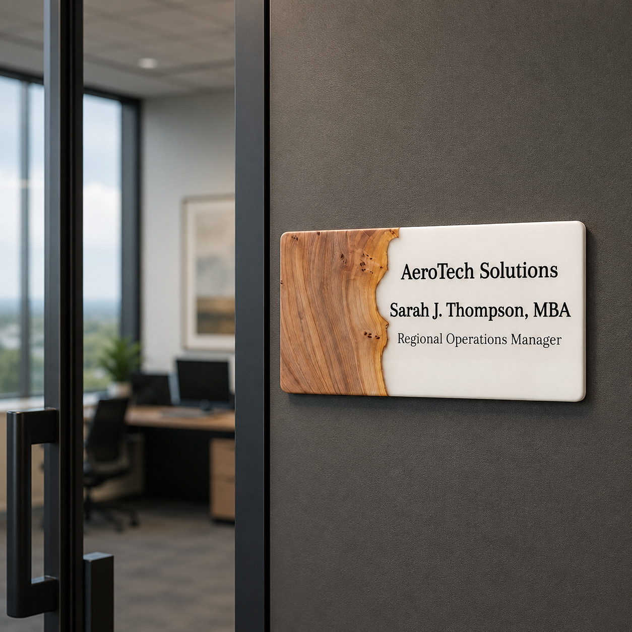 Custom Wood Resin Desk Name Plate Personalized Office Door Sign Business Logo