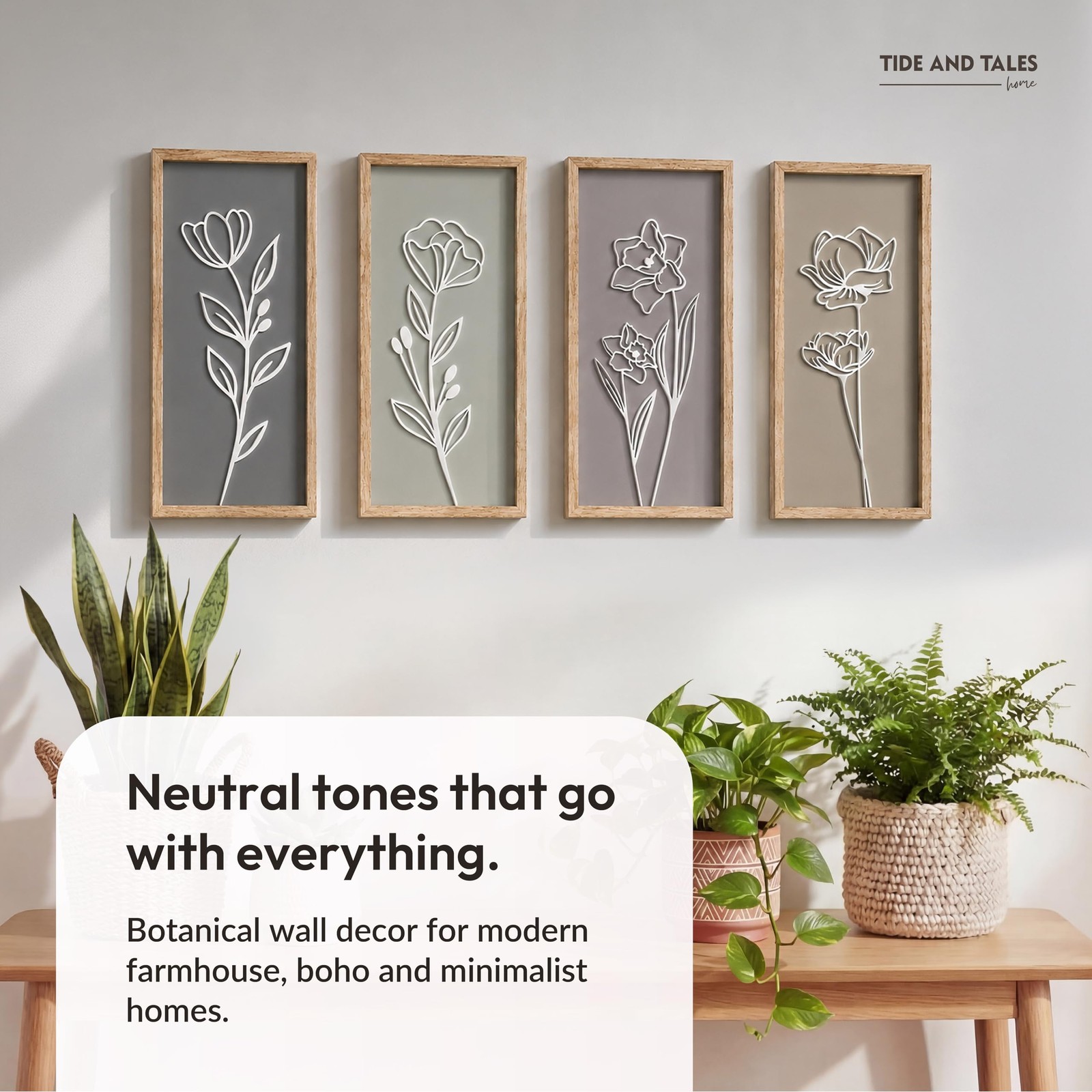 3D Wooden Floral Bathroom Wall Decor (Set of 4) Lightweight, Ready-to-Hang Fr…