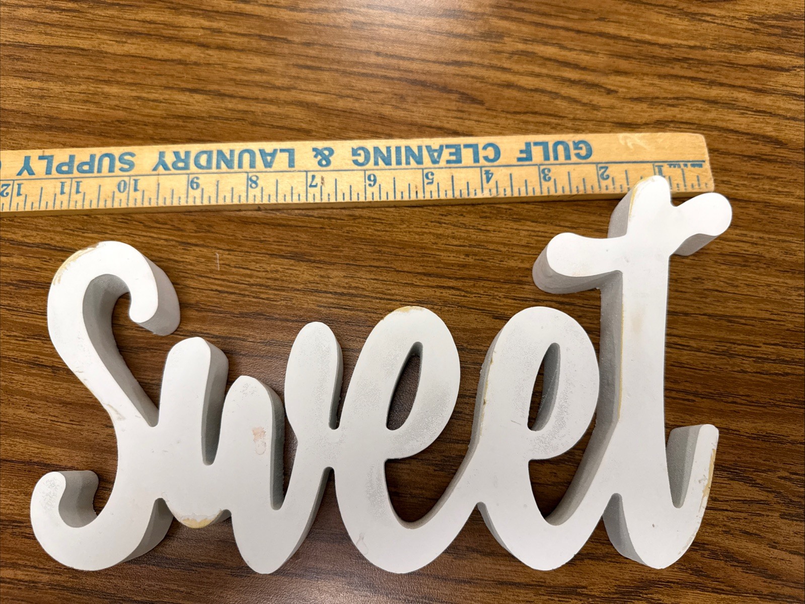 “Sweet” Word Free Standing Wood Sign White Stained See Photos