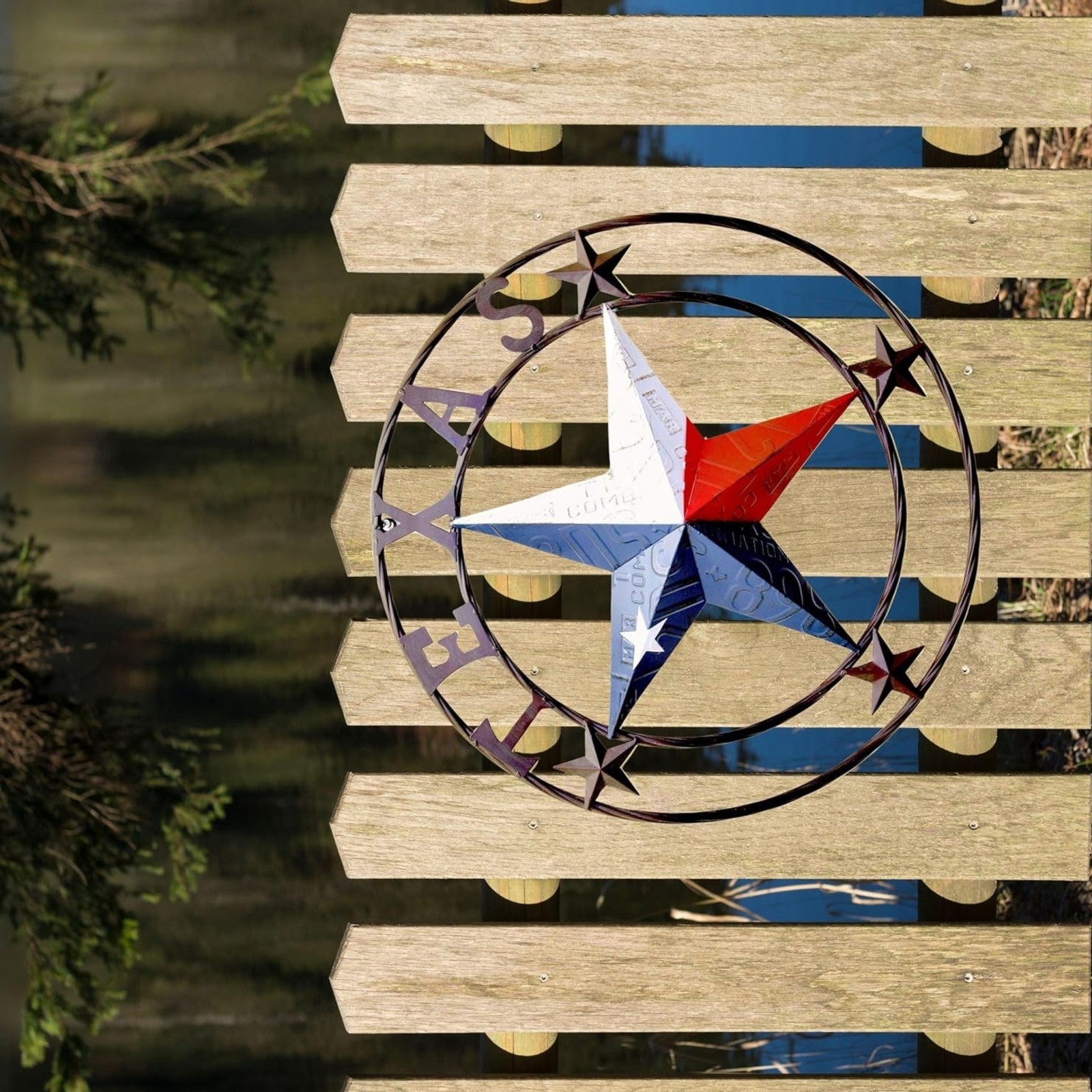 Rustic Metal Circle Texas License Plate Circle Star Wall Hanging Welcome Decor