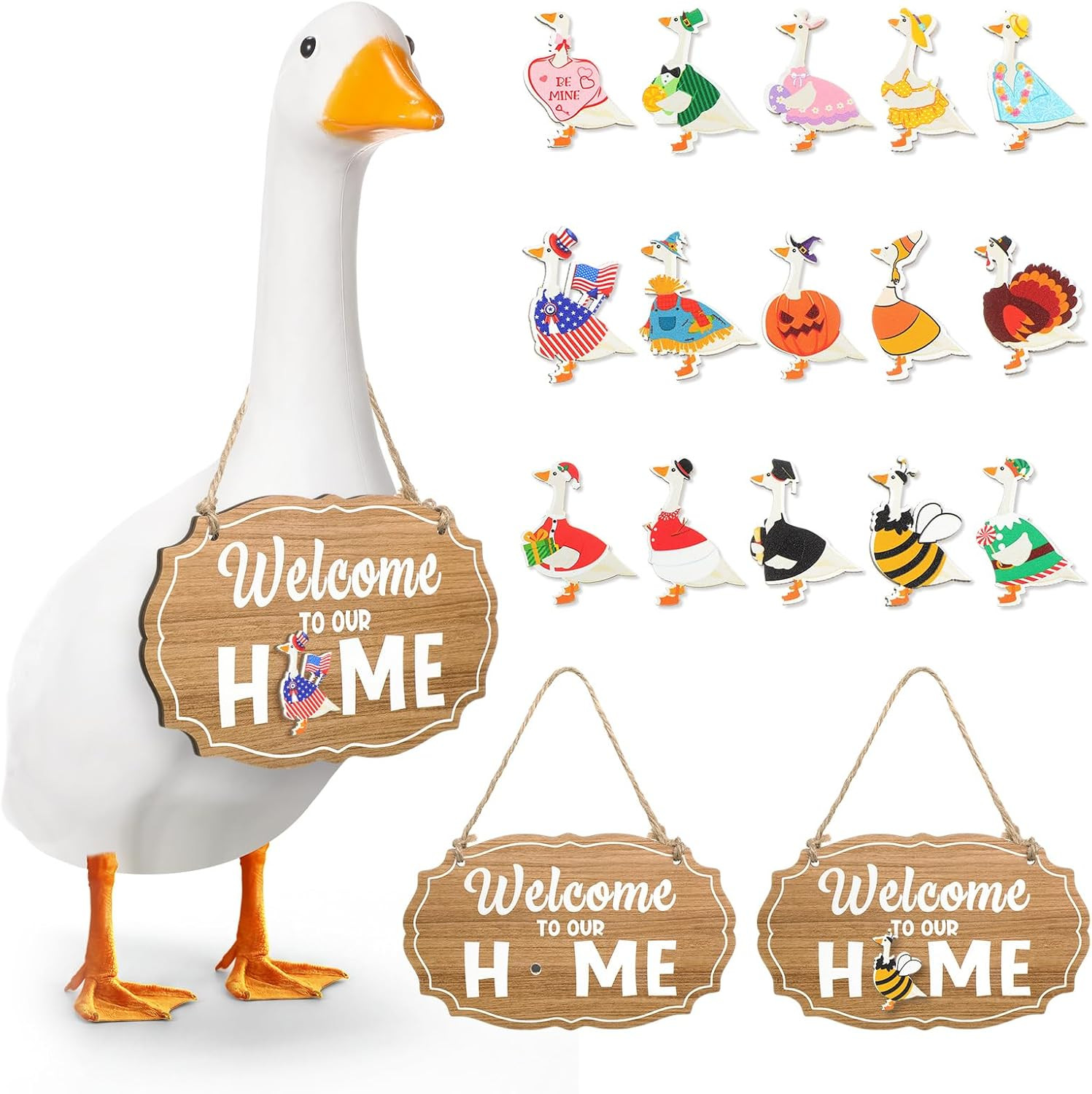 16 Pcs Memorial Day Independence Day Porch Goose Welcome Sign Interchangeable Se