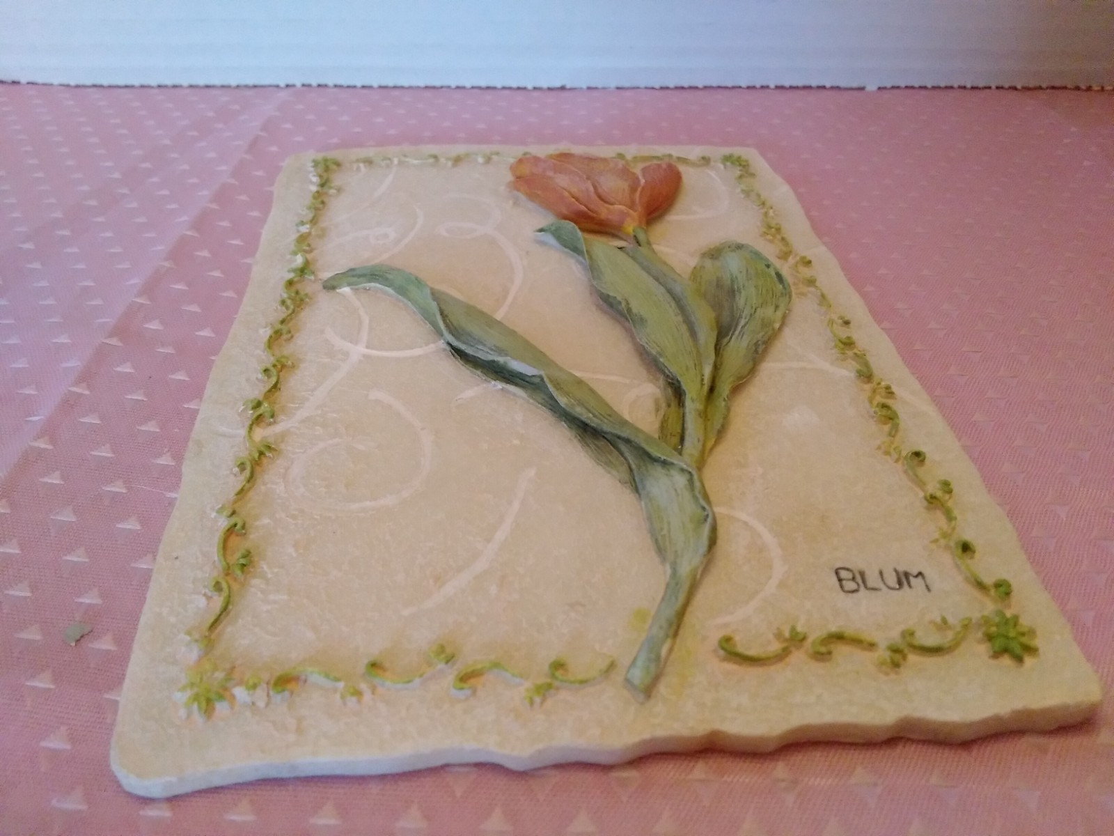 3D Floral Wall Art Plaque Textured Tile Flower Design Cheri Blum