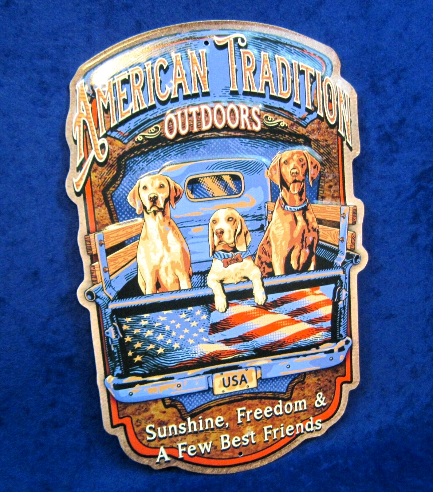 AMERICAN TRADITION -*US MADE*- Die-Cut Embossed Metal Sign – Man Cave Bar Décor