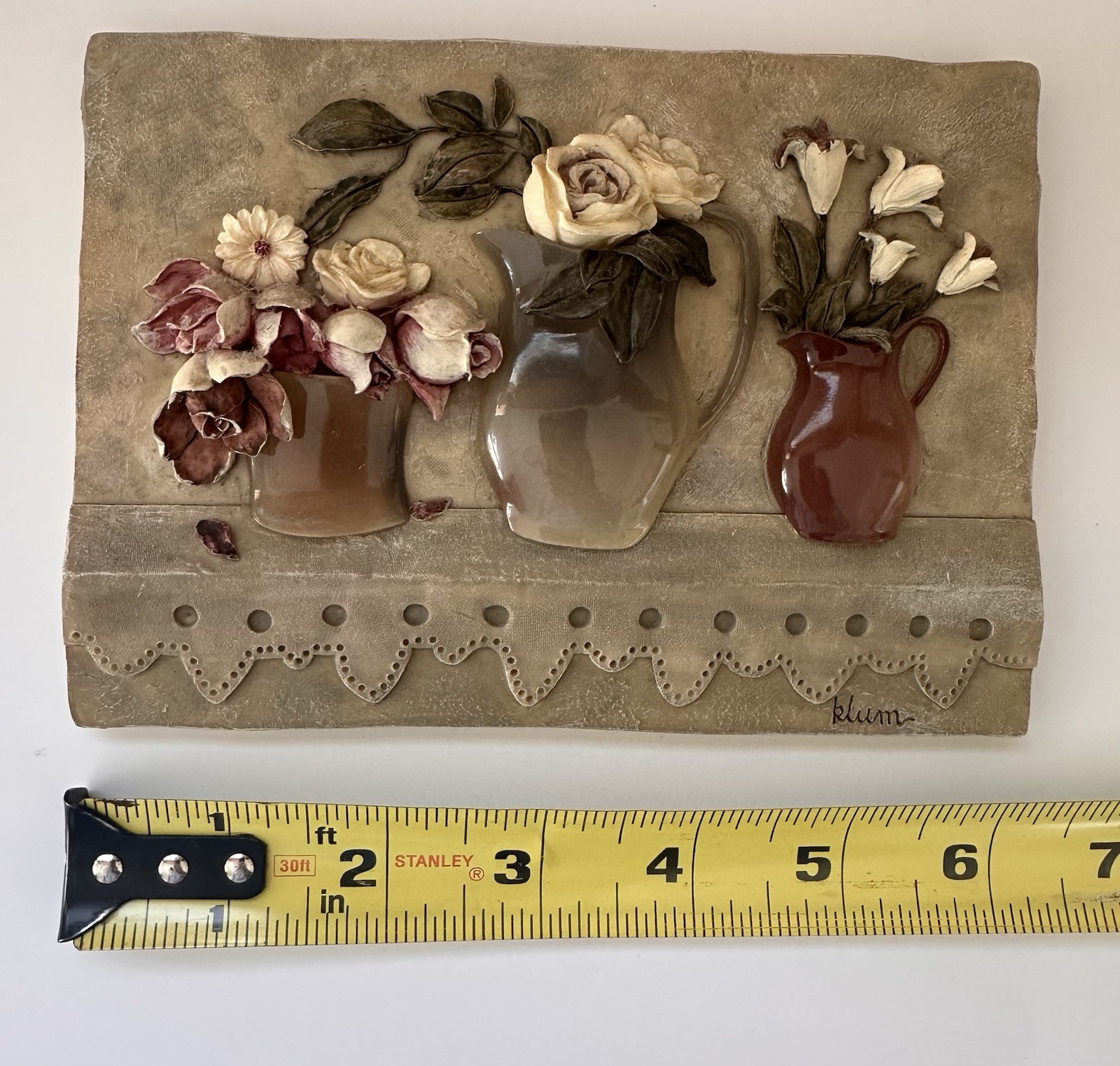 Cheri Blum Resin 3D French Style Floral Tile Plaques Decor • Signed • Vintage