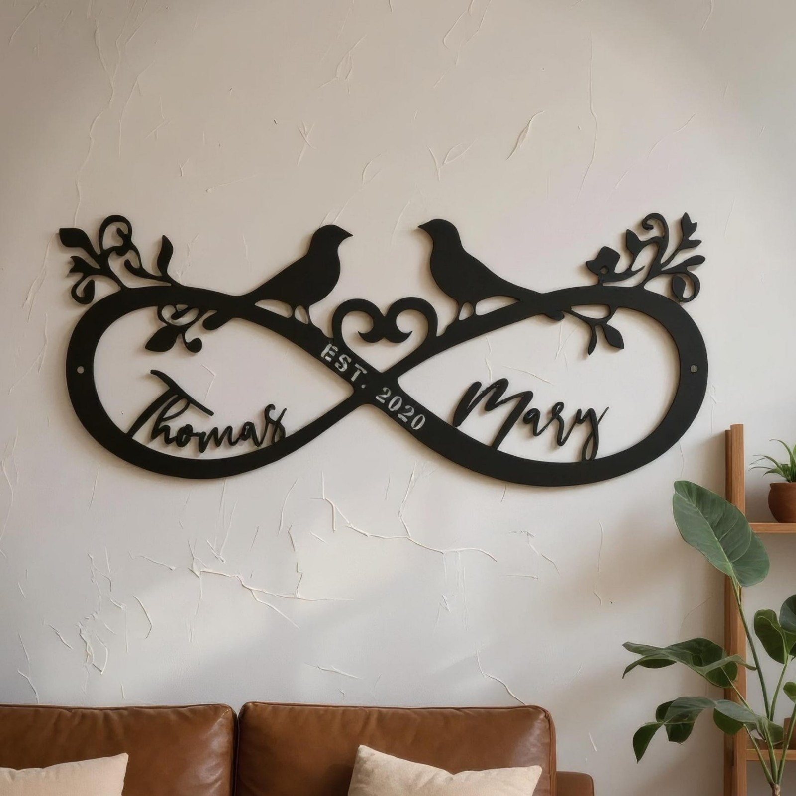 Personalized Infinity Couple Metal Sign, Custom Love Birds Wall Decor