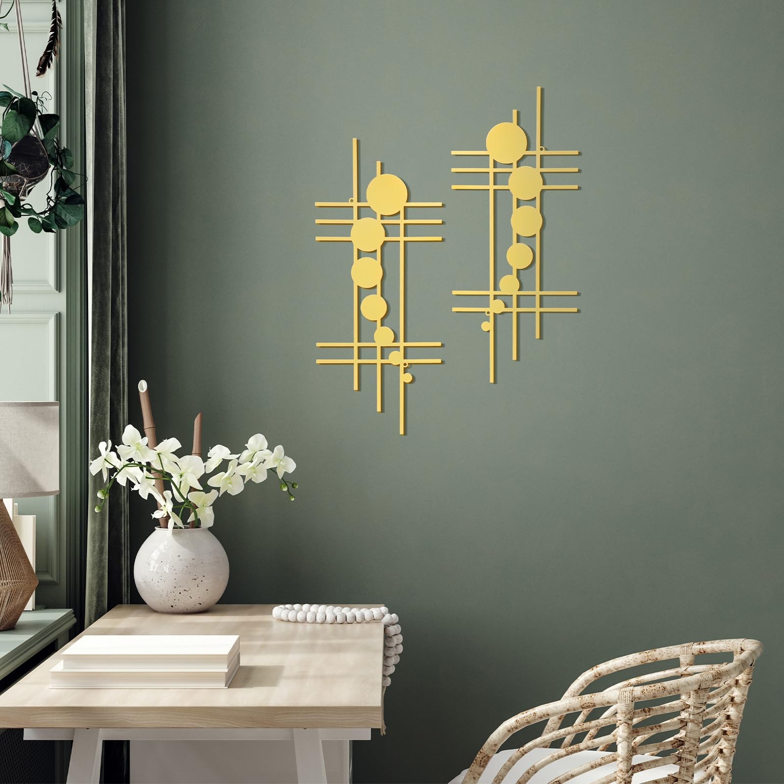 Metal Wall Art Abstract Minimalist Sculpture Geometric Decor Black 15.75 In 2PC
