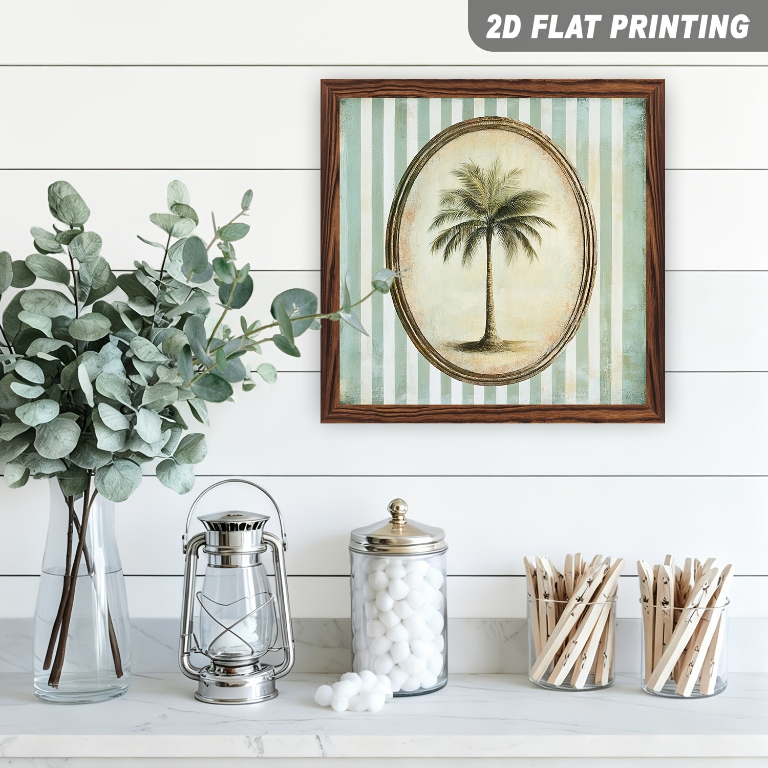 Palm Tree Tropical Oval Wooden Sign Vintage Coastal Decor for Cafe Balcony Gift