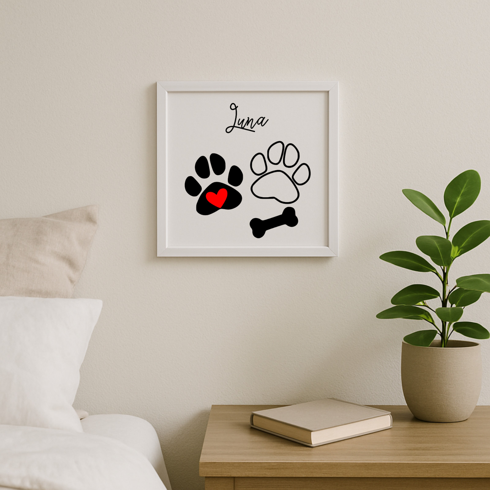 Personalized Dog Paw Memorial Sign Laser Engraved Pet Loss Gift on Wood in Frame