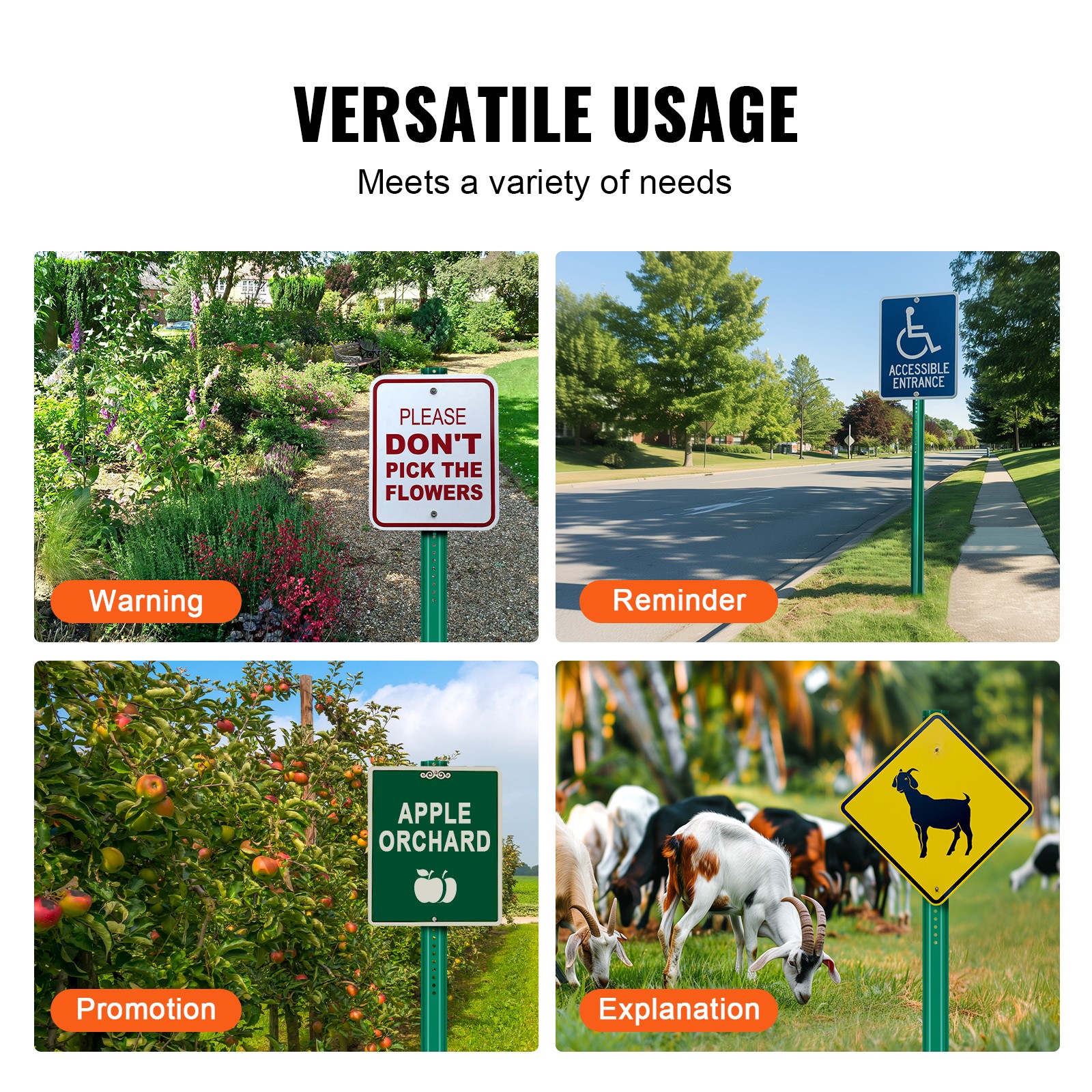 Uimoso Cast Iron Sign Post 8ft Fixed U-Channel Heavy Duty Post Sign Holder Green