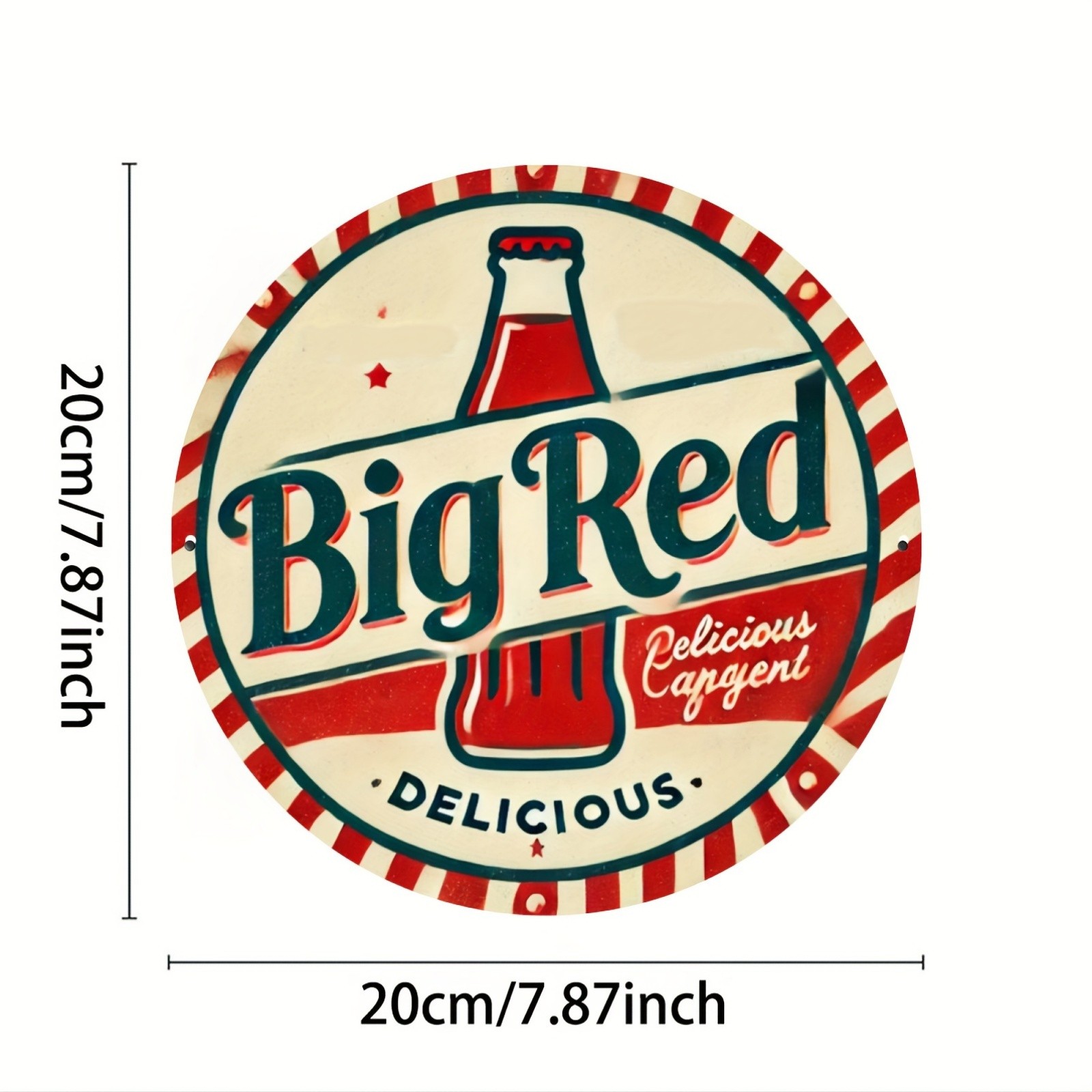 Vintage Big Red Soda Round Tin Metal Sign Aluminum Wall Art 8×8