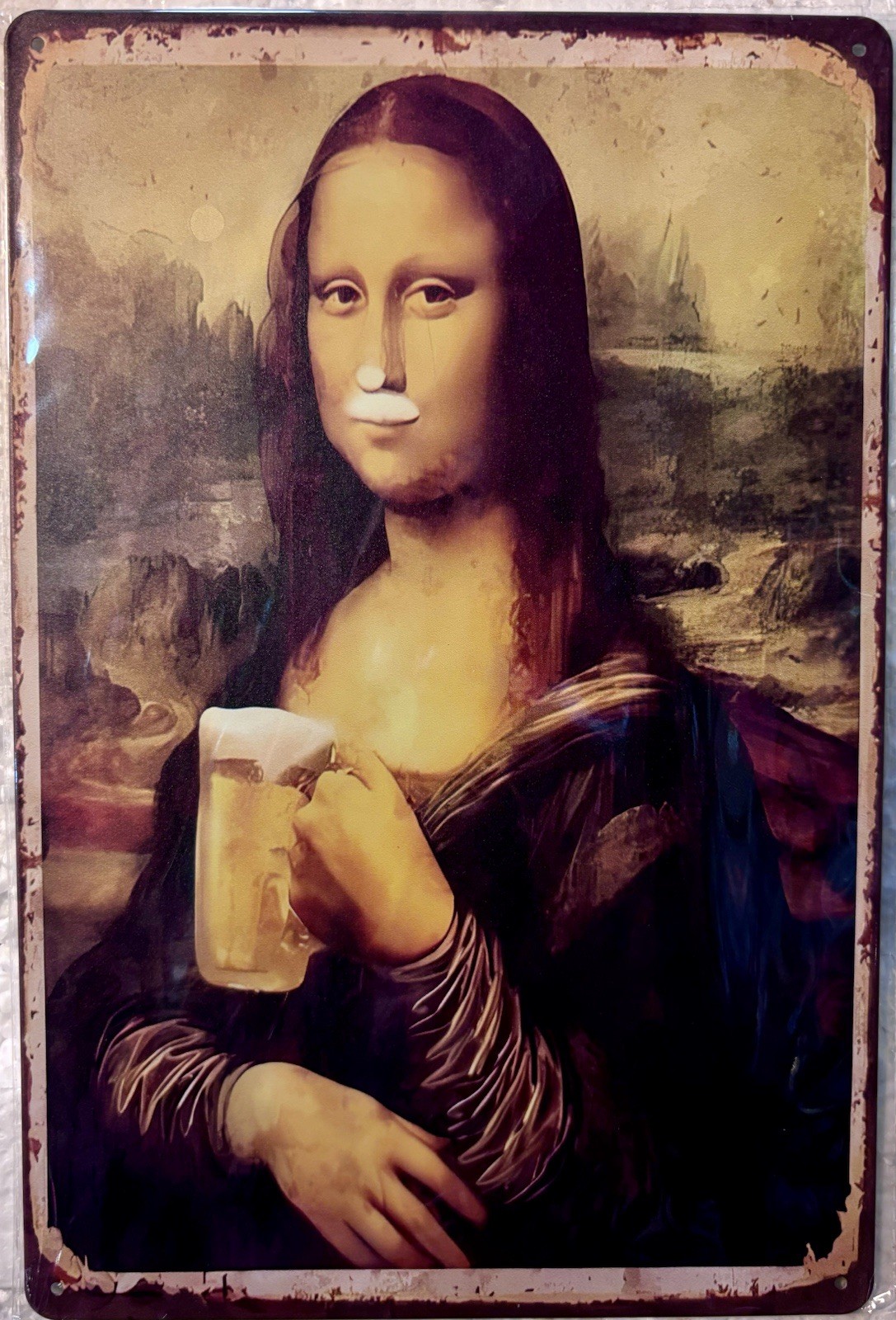 TIN SIGN 8×12 Mona Lisa Beer Funny Painting Drinking Bar Pub Alcohol Drunk DD16