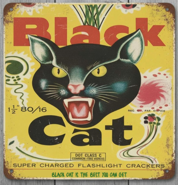 Black Cat Fire Crackers 12 x 12 Square Vintage Novelty Metal Sign Made In USA