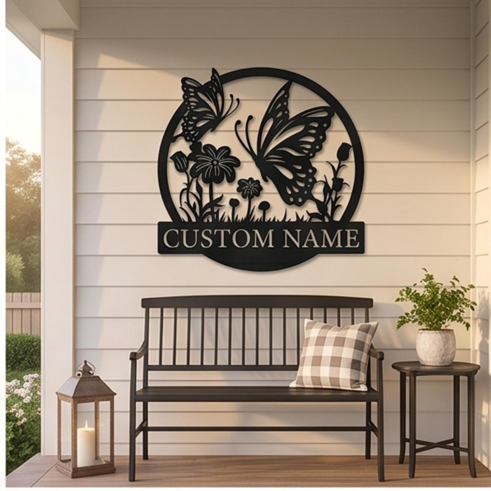 Butterfly Metal Wall Art Custom Garden Sign Personalized Outdoor Floral Decor