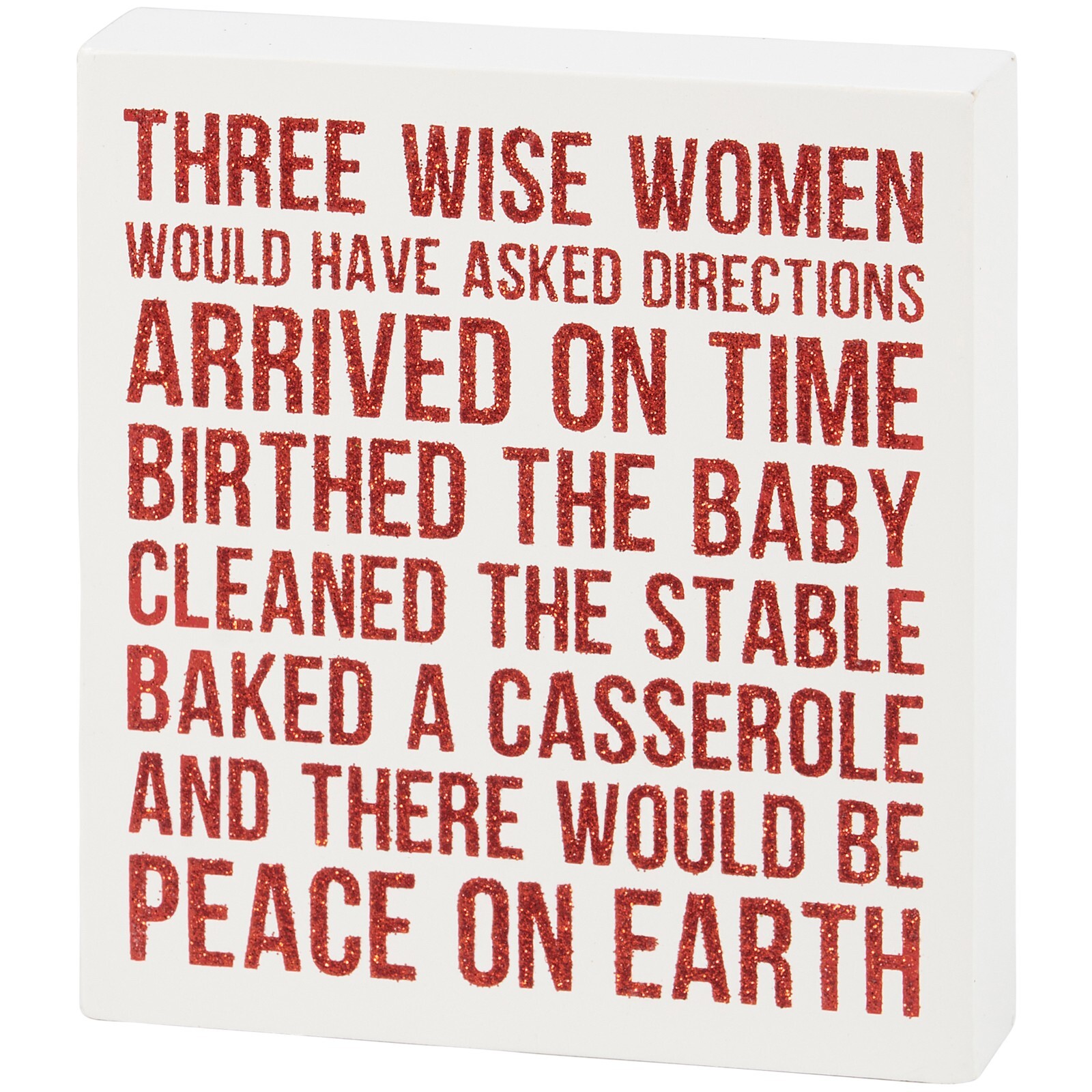 Primitives by Kathy Holiday Glitter Block Sign Three Wise Women Humor Home Decor