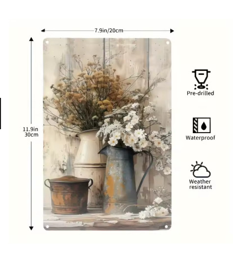 Farmhouse Rustic French Country Vintage Flowers Spring Metal Sign 8 x 12